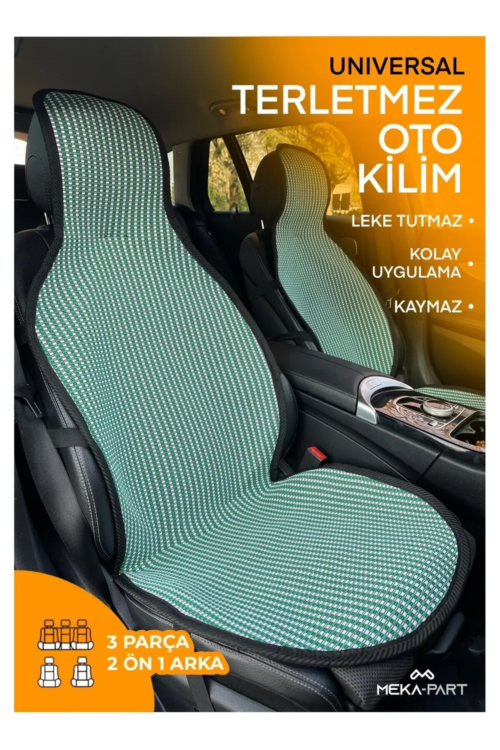 Meka Part Oto Koltuk Koruyucu Kılıf 3 Parça Universal Yeşil Beyaz