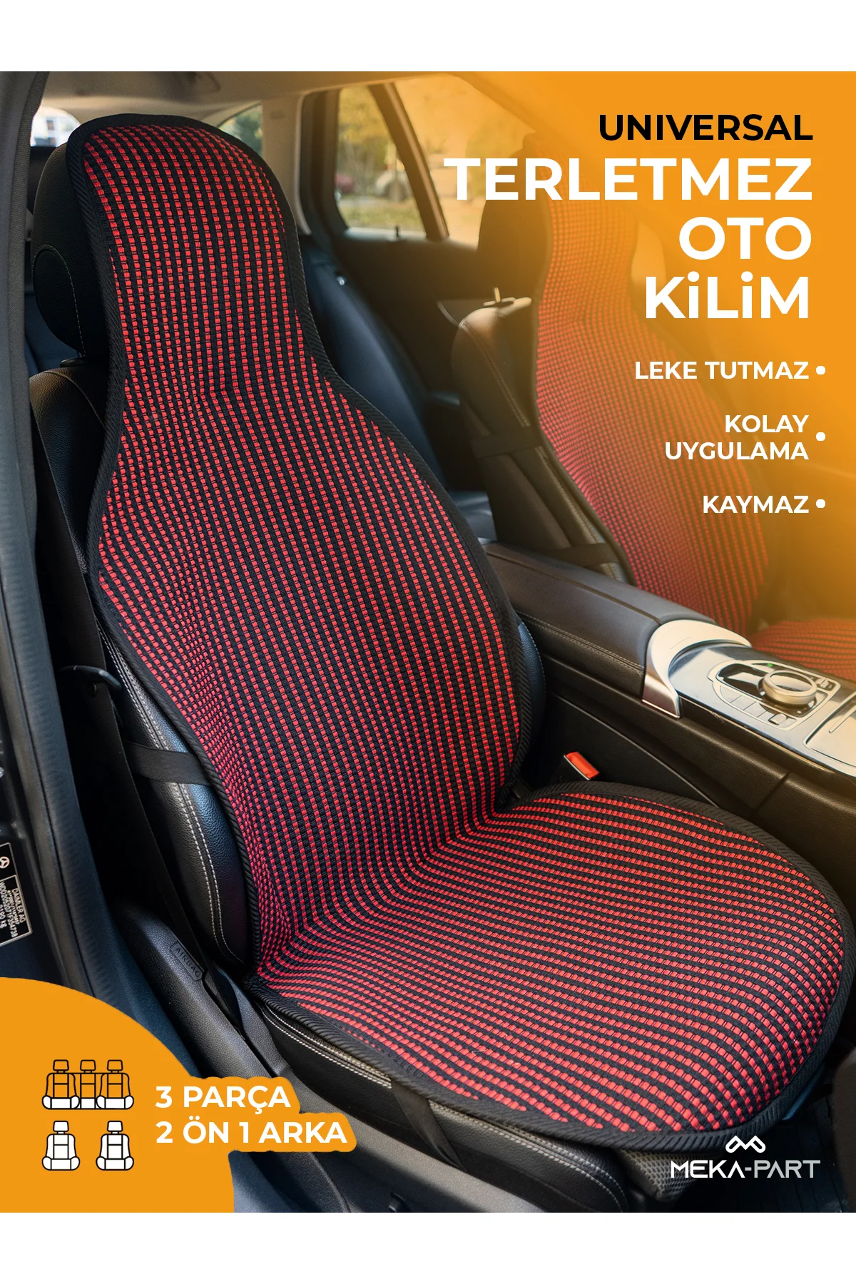Meka Part Oto Koltuk Koruyucu Kılıf Kırmızı Çizgili Universal 2+1
