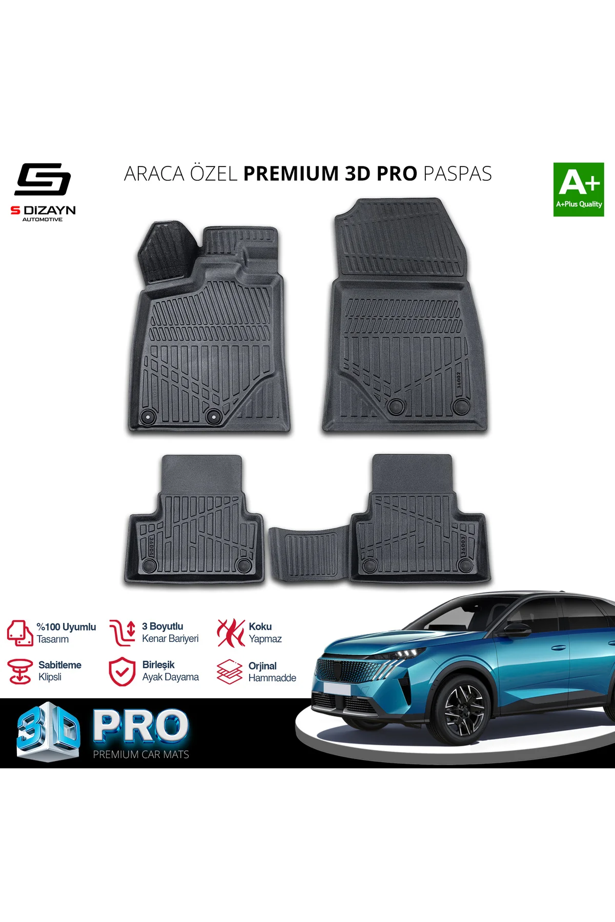 Meka Part Peugeot 3008 3 Elektrikli 3D Pro Havuzlu Paspas 2024 Üzeri A+ Kalite