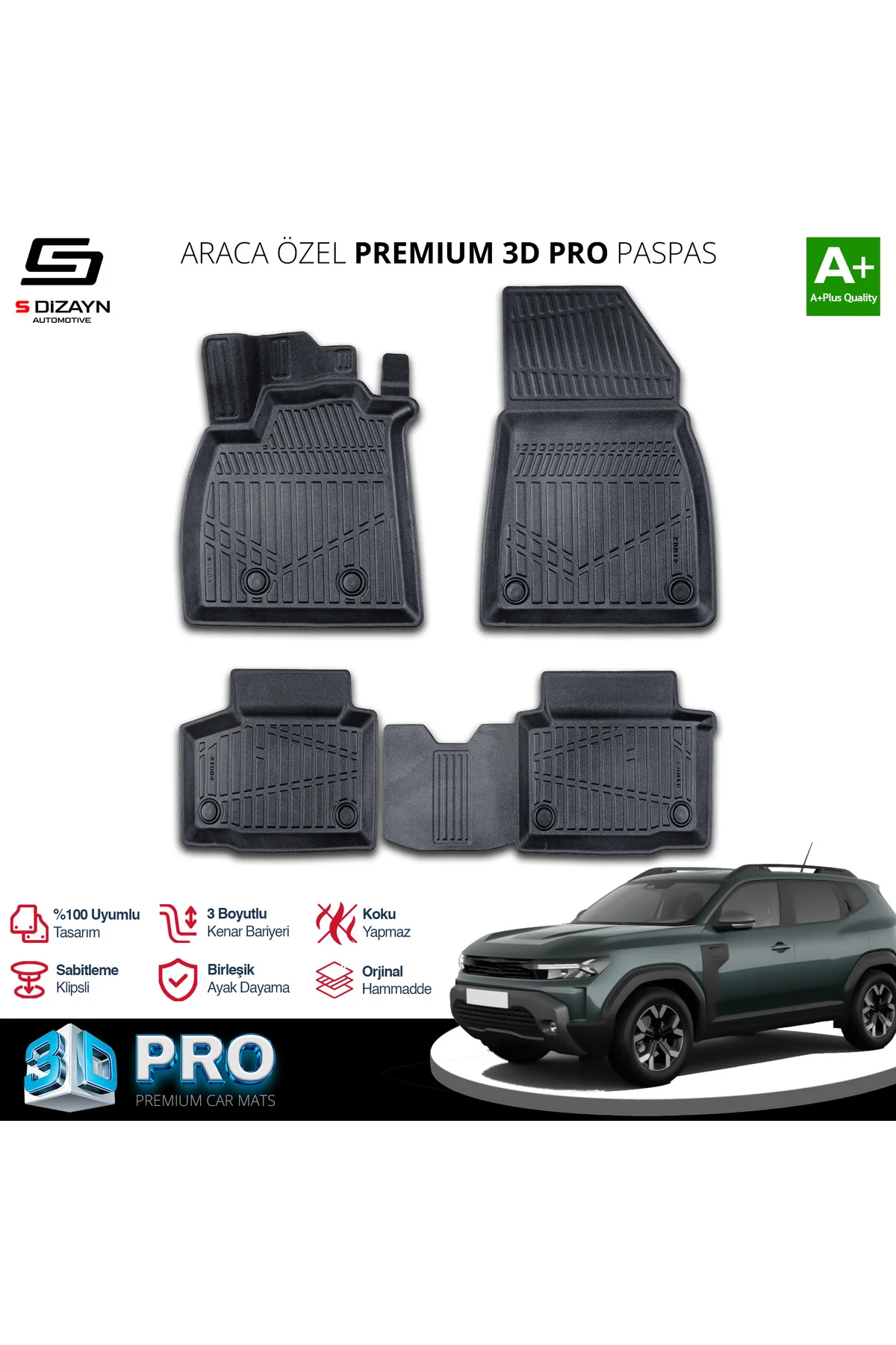 Meka Part Renault Duster Mild Hybrid 4x4 3D Pro Havuzlu Paspas 2024 Üzeri A+ Kalite