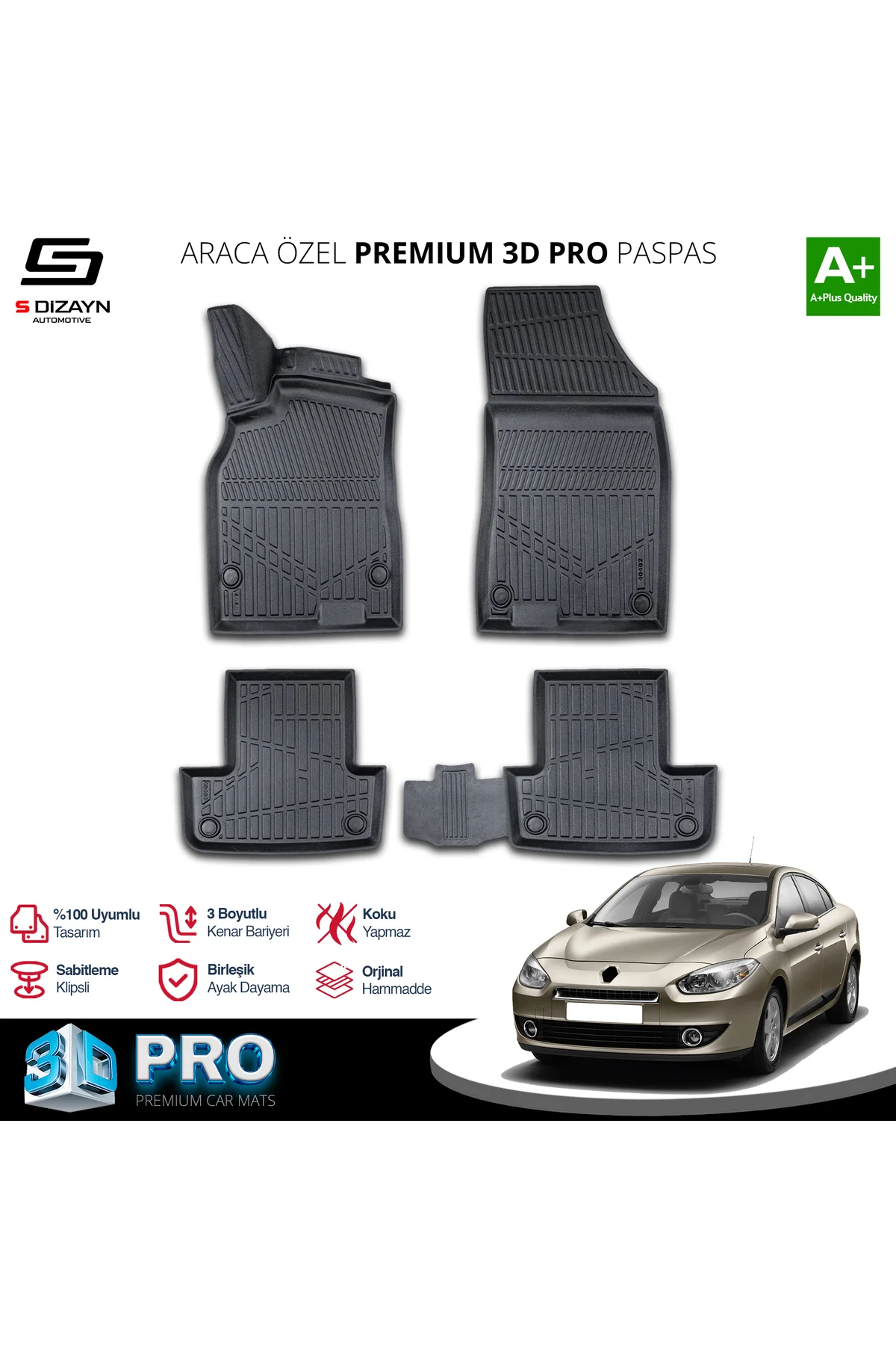 Meka Part Renault Fluence 3D Pro Havuzlu Paspas 2010-2016 A+ Kalite