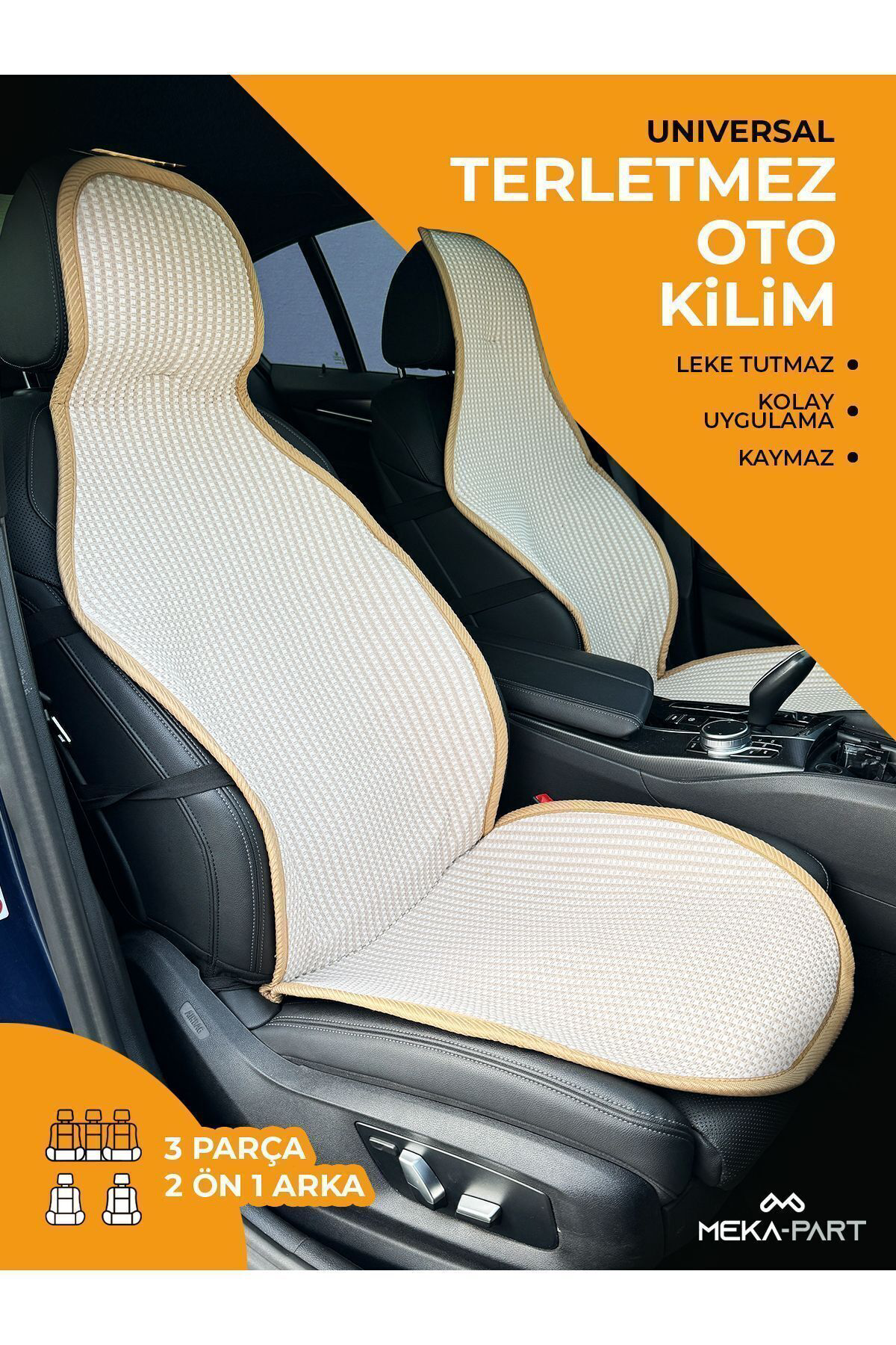 Trend Meka Part Terletmez Koltuk Koruyucu Kılıf Bej3 Lü Universal 2 Par