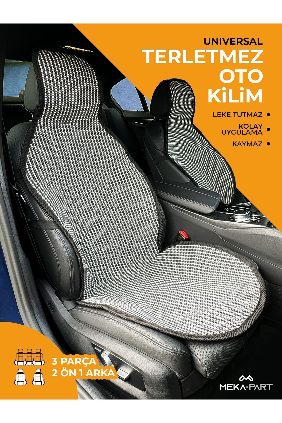 Trend Meka Part Terletmez Koltuk Koruyucu Kılıf Çizgili Füme Beyaz 3 Lü