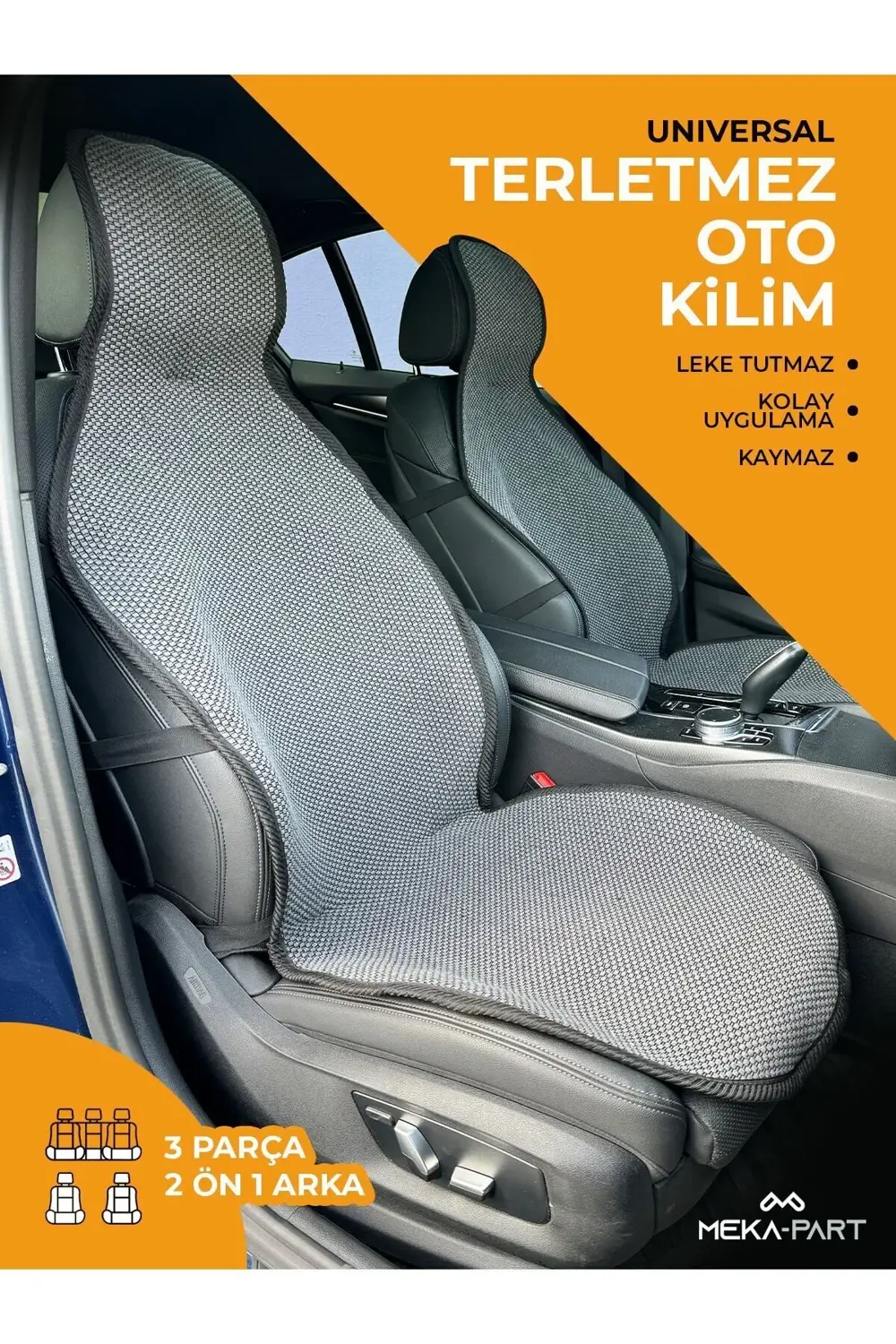Meka Part Terletmez Koltuk Koruyucu Kılıf Füme 3 Lü Universal 2 P