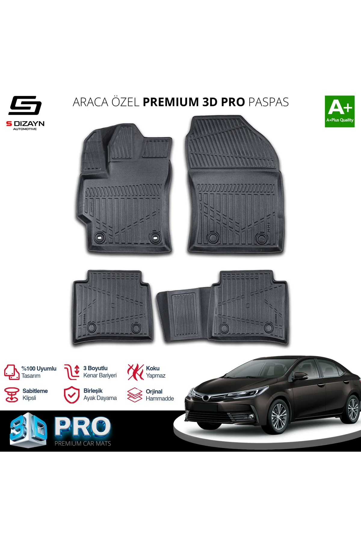 Meka Part Toyota Corolla 3D Pro Havuzlu Paspas 2019 Üzeri A+ Kali Meka Part Toyota Corolla 3D Pro Havuzlu Paspas 2019 Üzeri A+ Kali