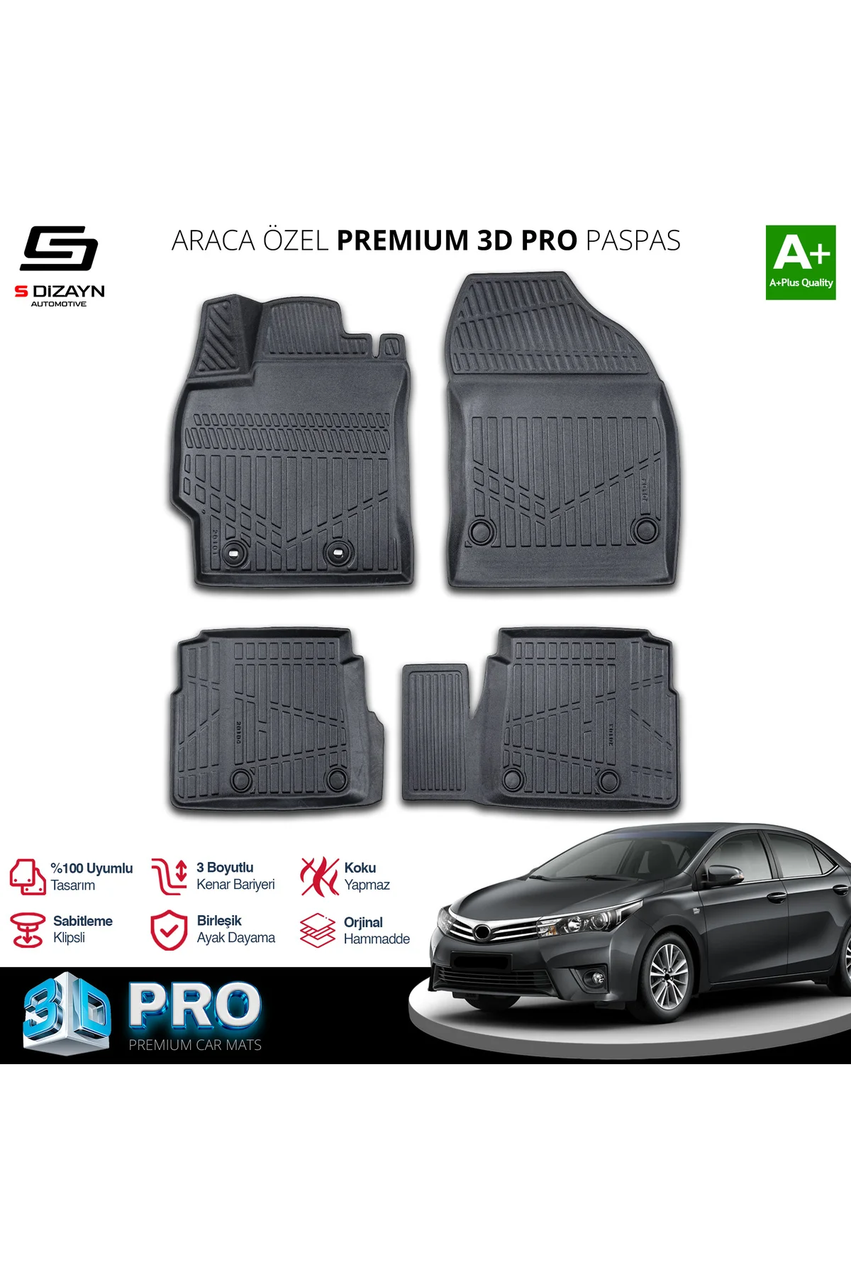 Meka Part Toyota Corolla 3D Pro Havuzlu Paspas 2013-2018 A+ Kalite
