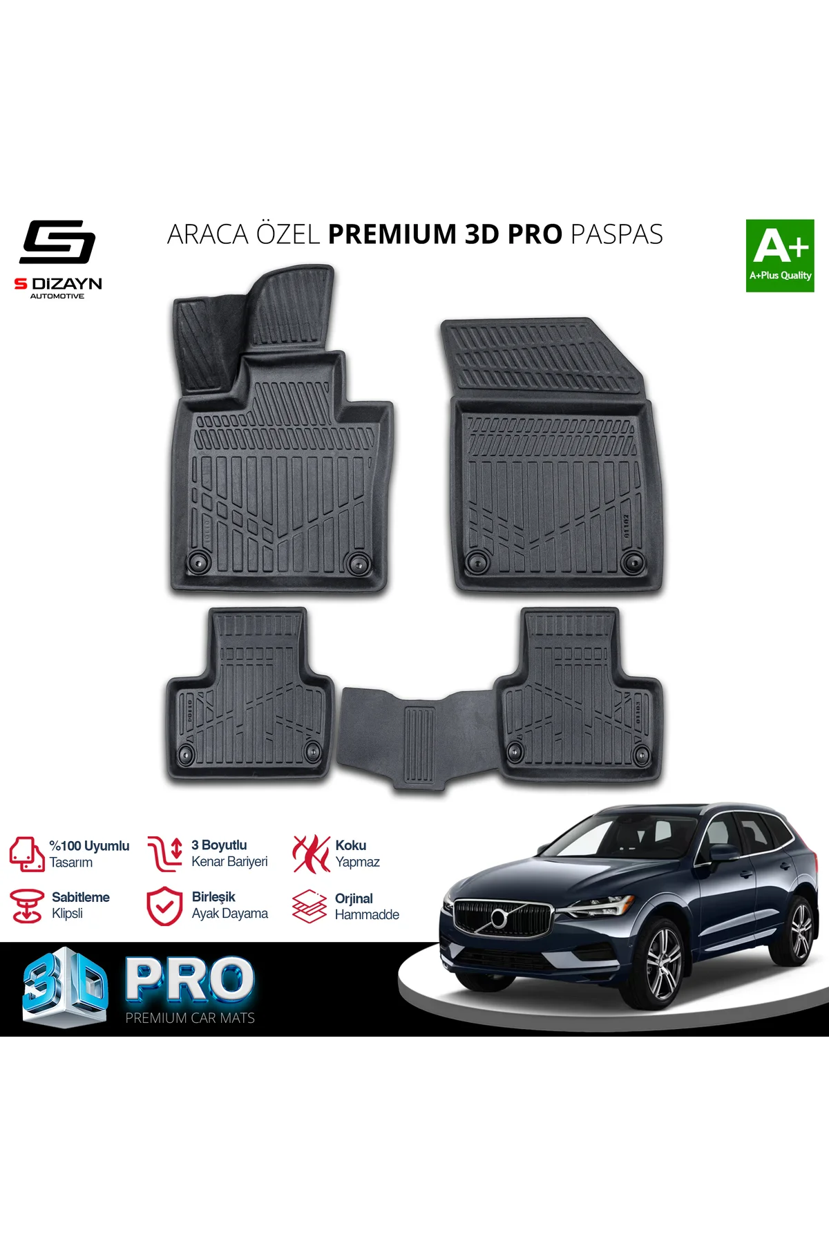 Meka Part Volvo XC60 3D Pro Havuzlu Paspas 2017 Üzeri A+ Kalite Meka Part Volvo XC60 3D Pro Havuzlu Paspas 2017 Üzeri A+ Kalite
