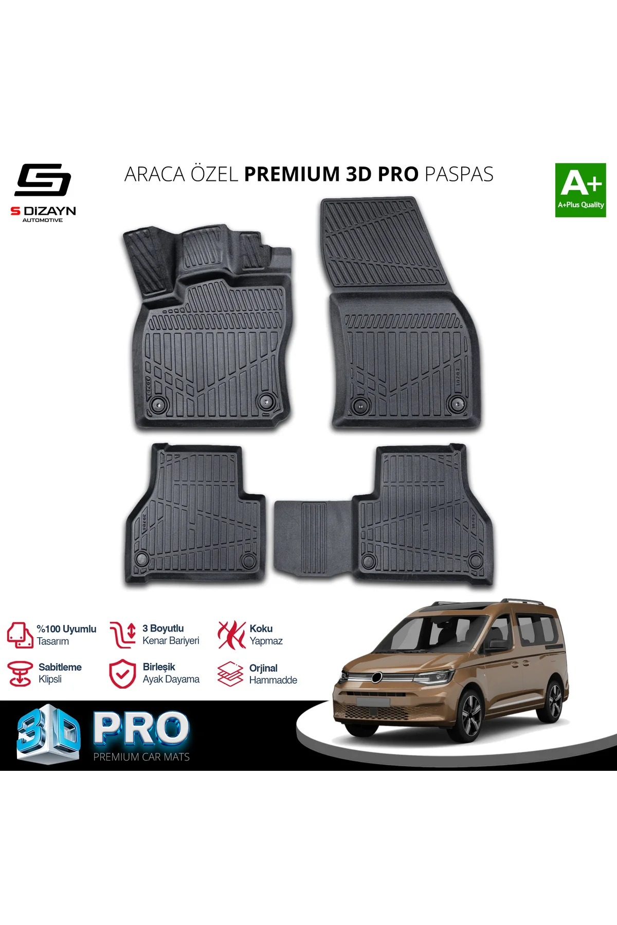 Meka Part VW Caddy 3D Pro Havuzlu Paspas 2020 Üzeri A+ Kalite