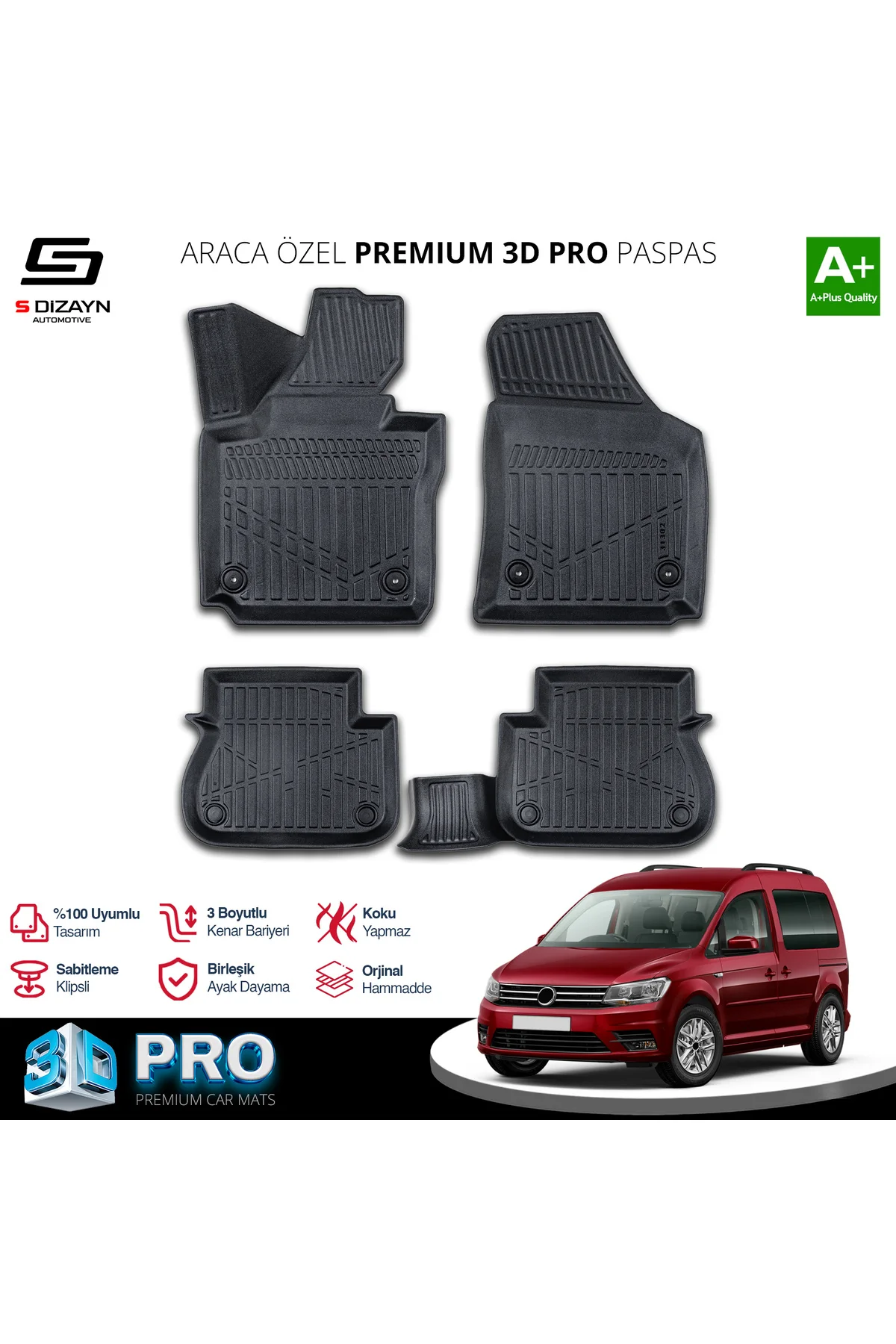 Meka Part VW Caddy 3D Pro Havuzlu Paspas 2015-2020 A+ Kalite