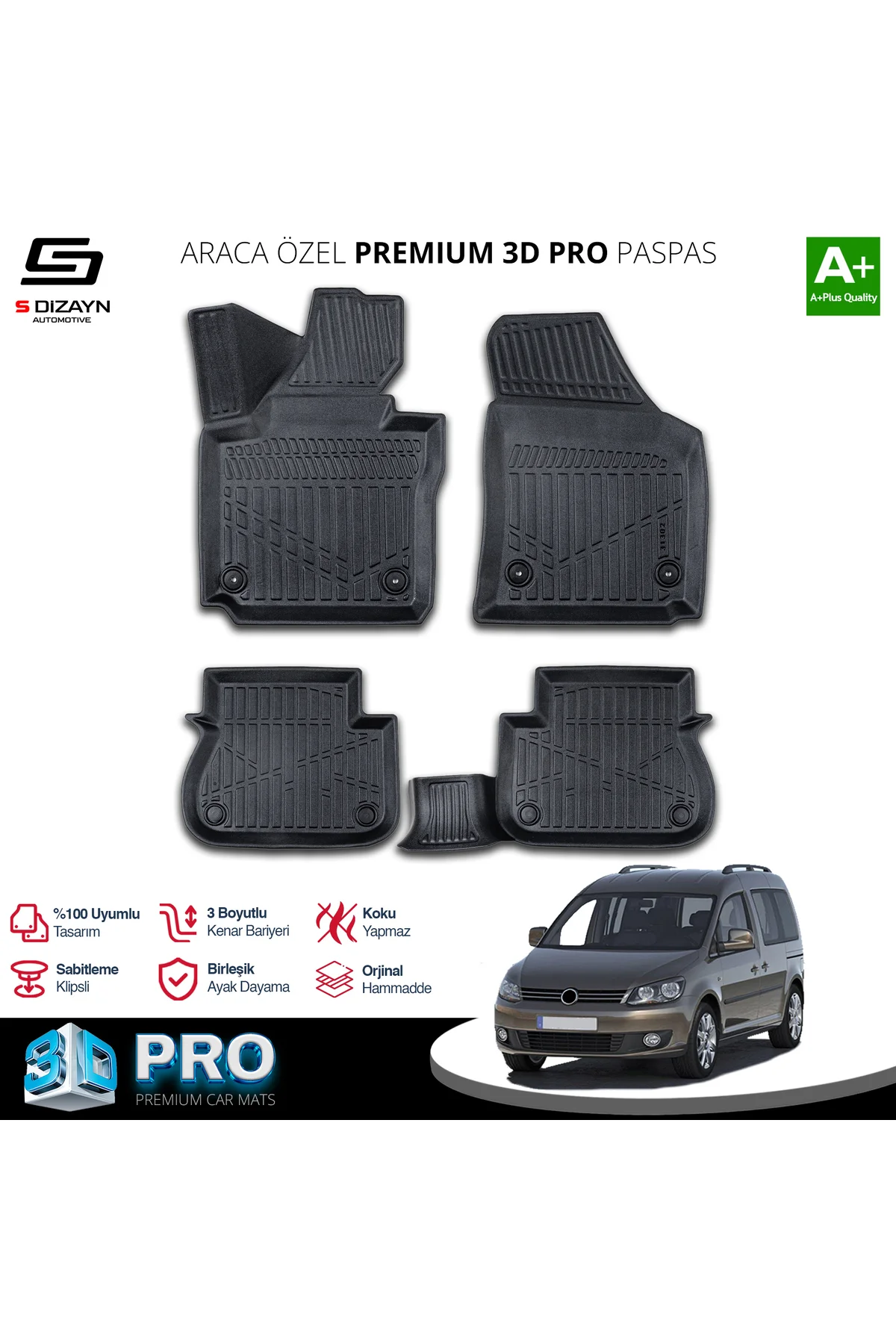 Meka Part VW Caddy 3D Pro Havuzlu Paspas 2010-2015 A+ Kalite