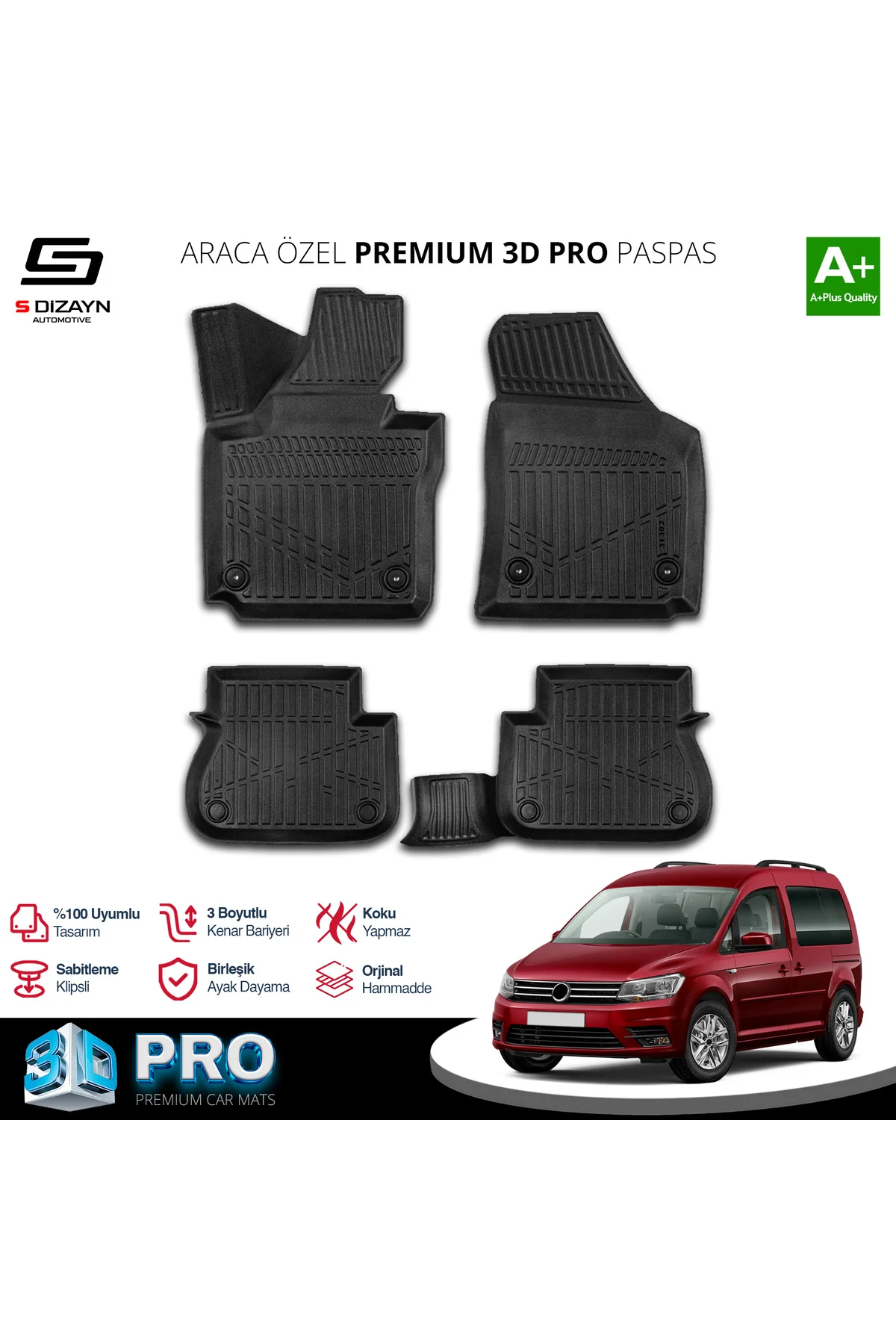 Meka Part VW Caddy 3D Pro Havuzlu Paspas 2004-2010 A+ Kalite