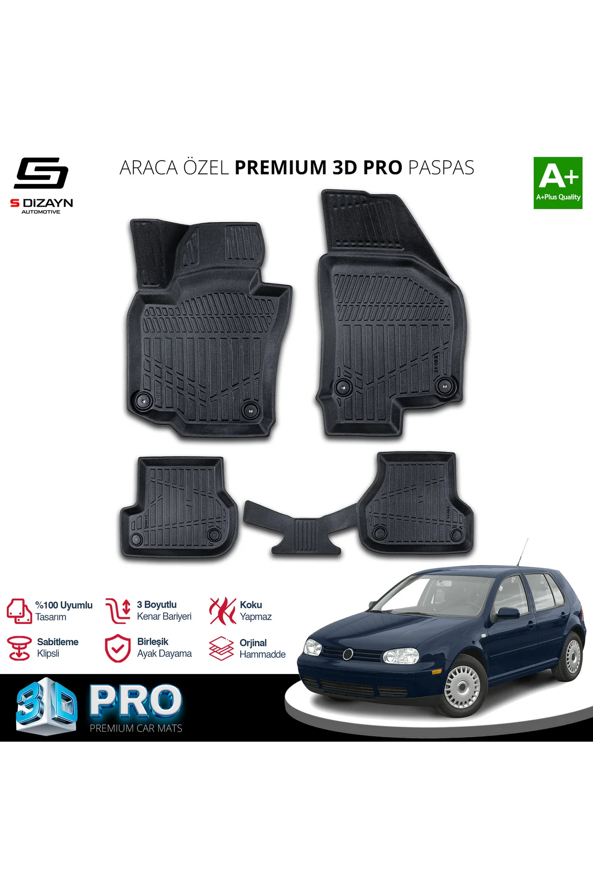 Meka Part VW Golf 4 3D Pro Havuzlu Paspas 1997-2005 A+ Kalite