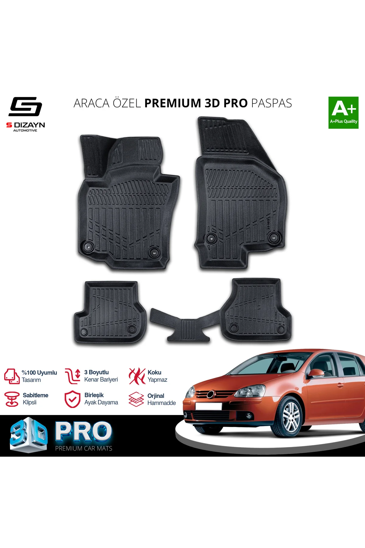 Meka Part VW Golf 5 3D Pro Havuzlu Paspas 2004-2008 A+ Kalite