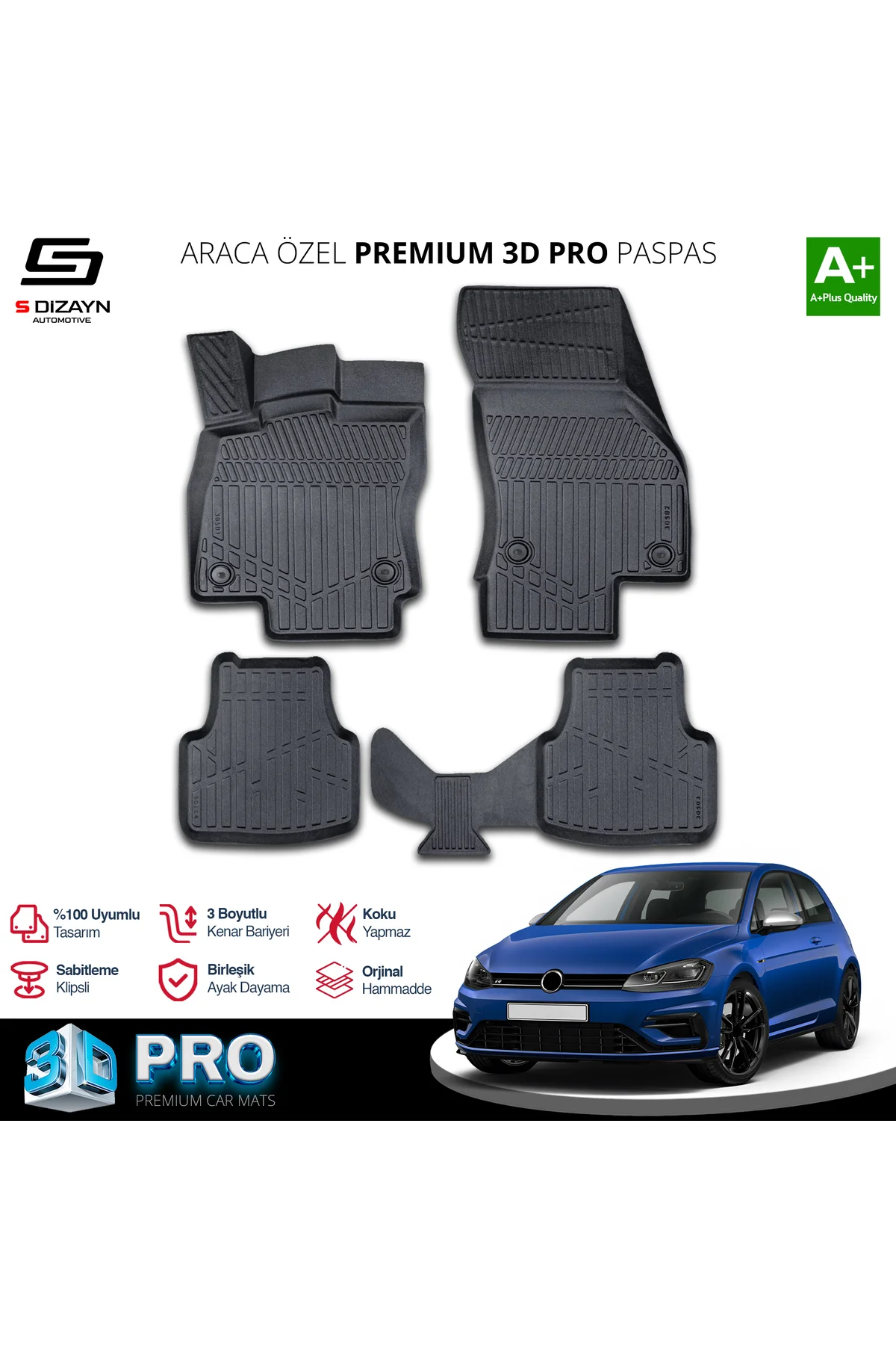 Meka Part VW Golf 7 3D Pro Havuzlu Paspas 2012-2020 A+ Kalite