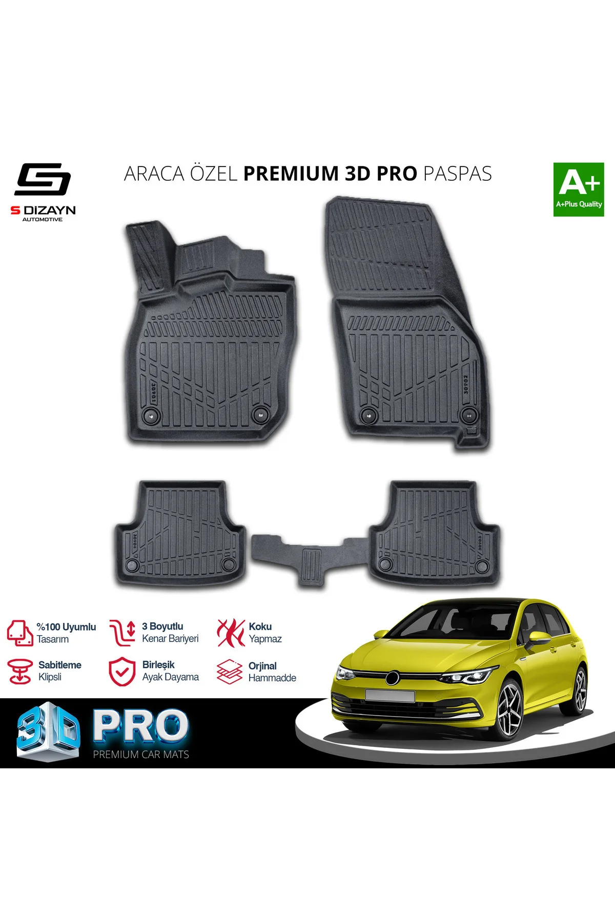 Meka Part VW Golf 8 Otomatik 3D Pro Havuzlu Paspas 2021-2024 A+ K