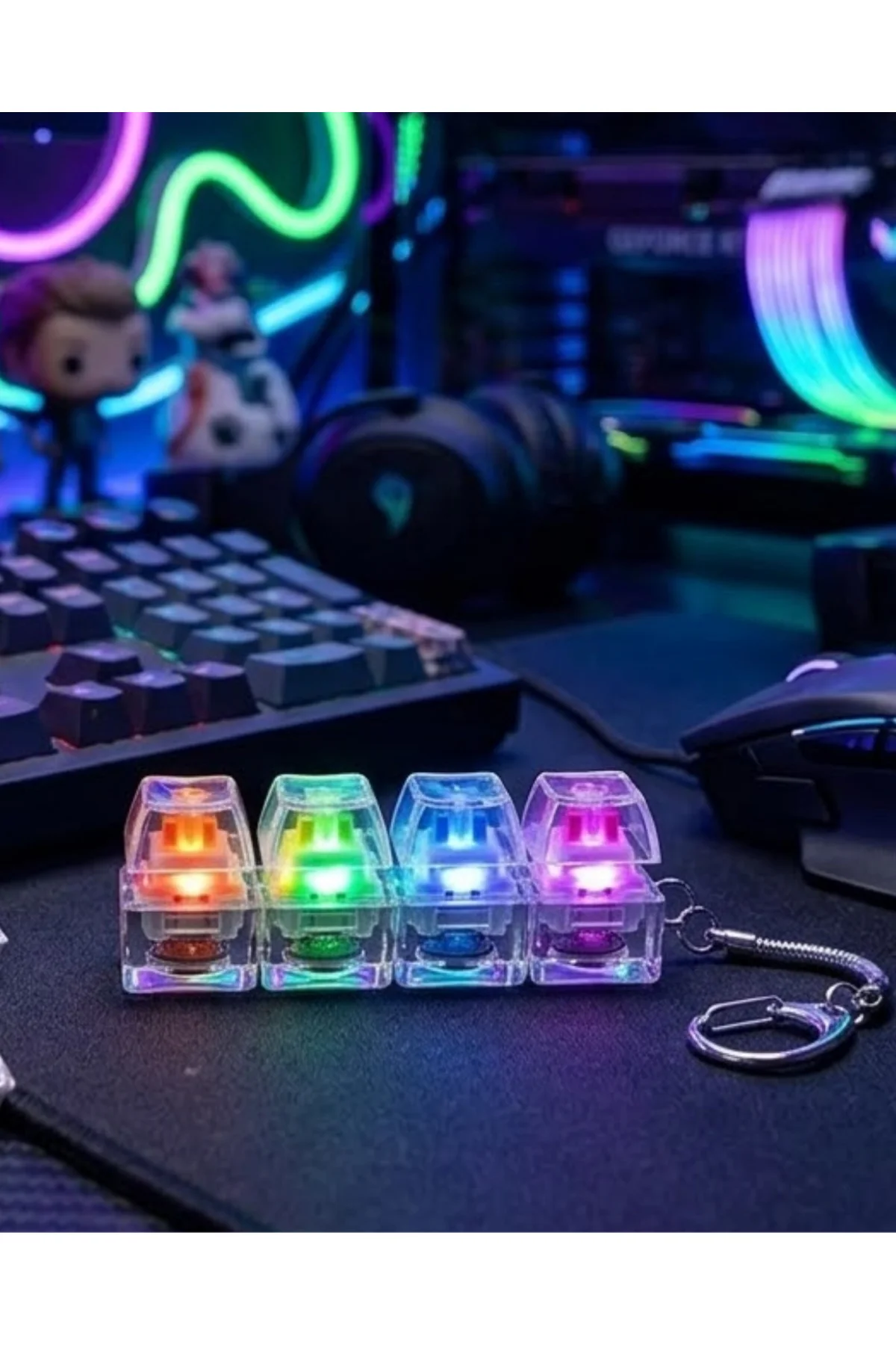 Mekanik Klavye Anahtarlık Işıklı Stres Giderici Klik Tuş Oyuncağı Renkli Fidget