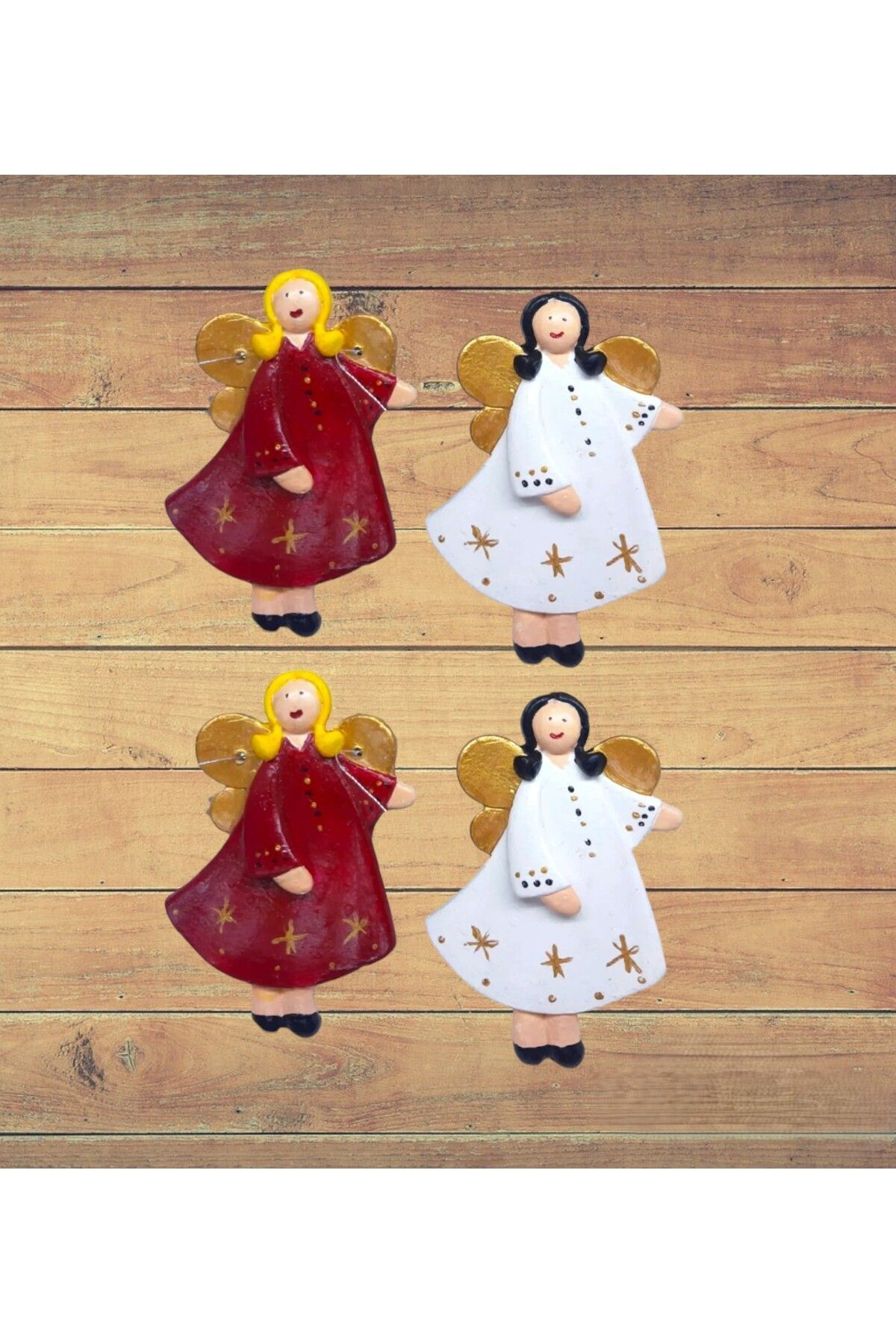 Melek Kızlar Beton Dekoratif Duvar & Kapı & Ağaç Süsü 4 Lü
