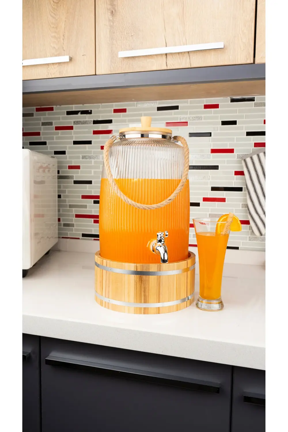 Melo Bambu Kapak ve Ahşap Standlı Cam Sebil 6L bambum