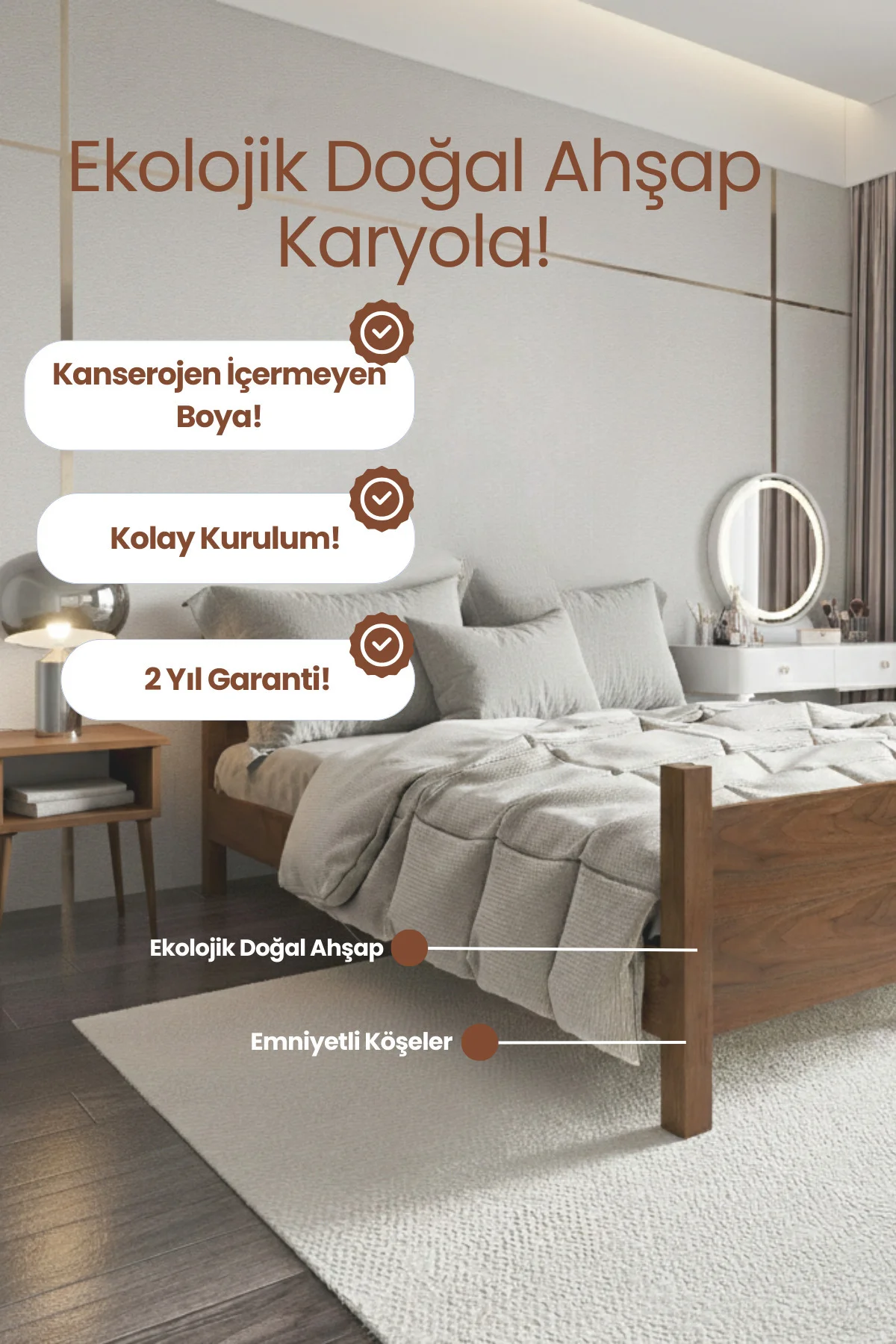 Melodi Çift Başlıklı Ahşap Karyola - Modern Doğal Çam Masif Ahşap Karyola Fiyatı, Yorumları ve Özellikleri