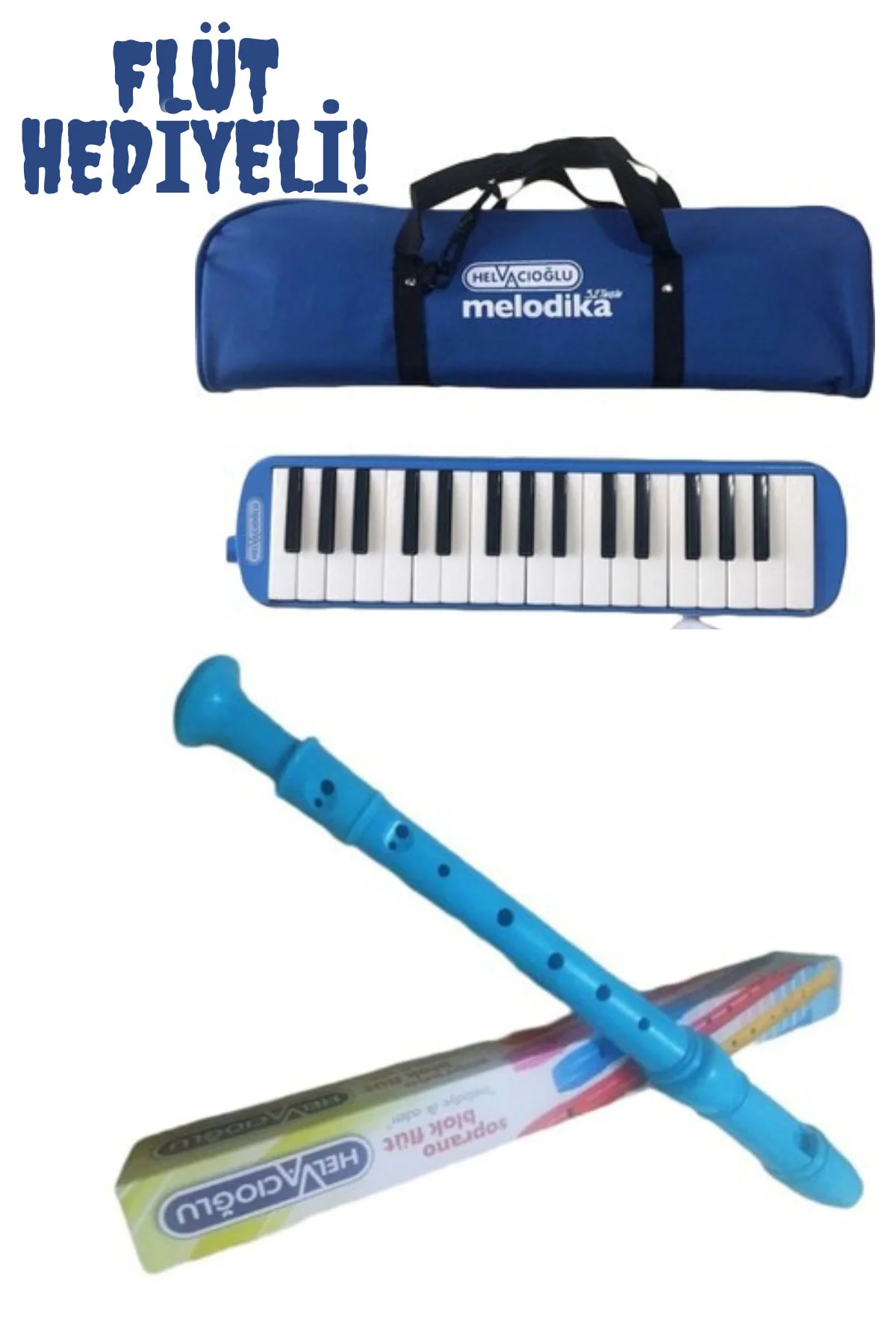 Melodika Mavi 32 Tuşlu Melodika + 1 Adet Mavi Flüt Hediyeli