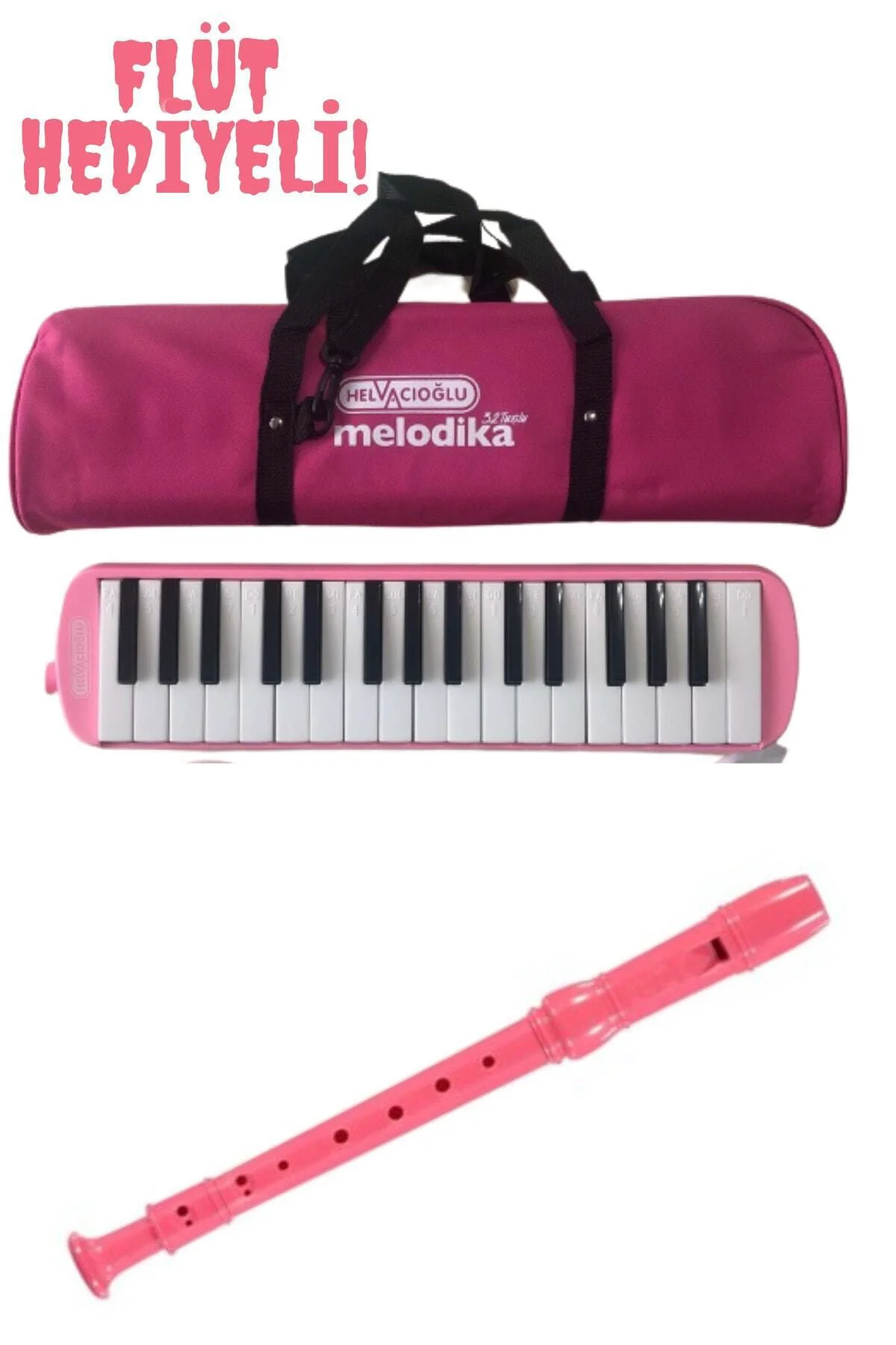 Melodika Pembe 32 Tuşlu Melodika + 1 Adet Pembe Flüt Hediyeli