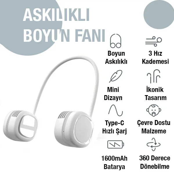 MEMO G02 Boyun Askılıklı Mini Fan Taşınabilir Şarjlı Soğutucu Boyun Fanı-1852 MEMO G02 Boyun Askılıklı Mini Fan Taşınabilir Şarjlı Soğutucu Boyun Fanı-1852
