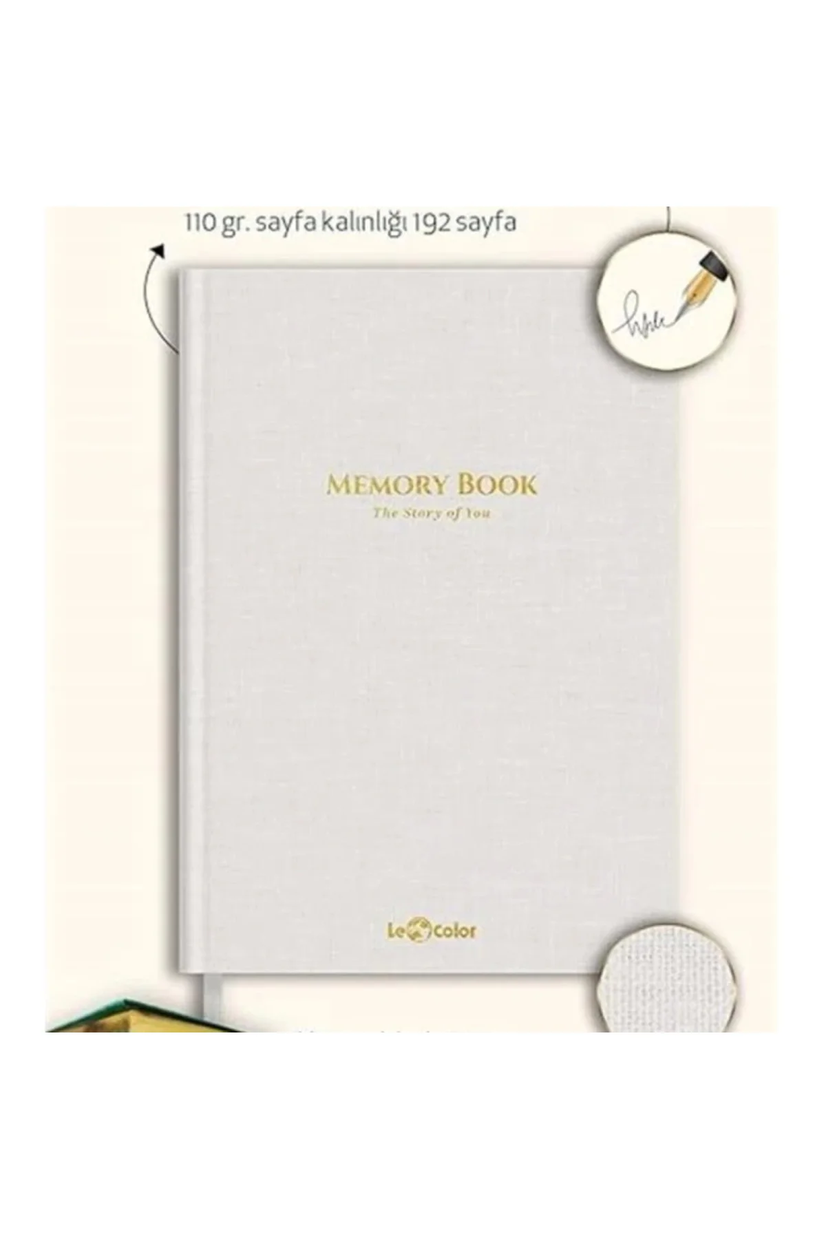 Memory Book Keten Hatıra Defteri Altın Kenarlı Anı Albümü Beyaz