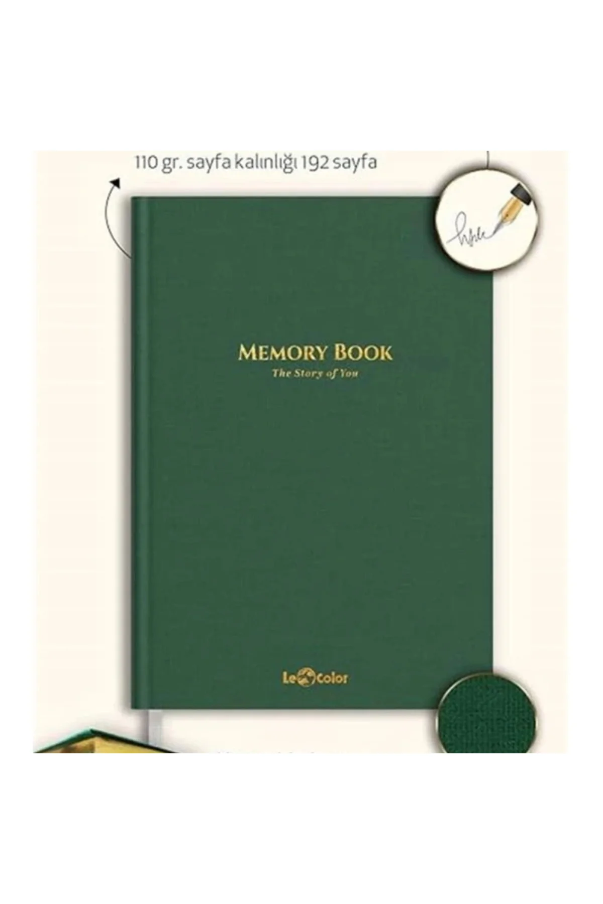 Memory Book Keten Hatıra Defteri Altın Kenarlı Anı Albümü Yeşil