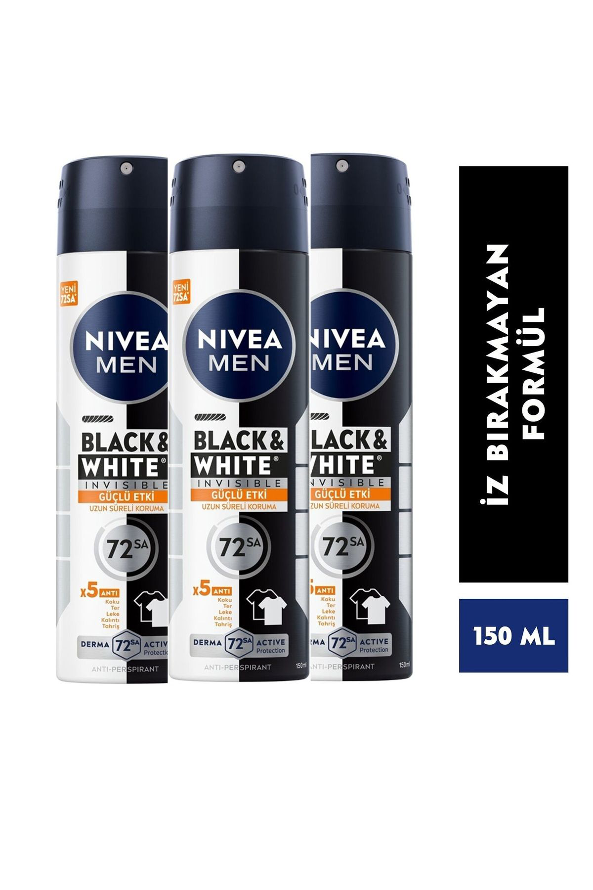 Men Anti-perspirant Black & White Invisible Güçlü Etki 72h Erkek 