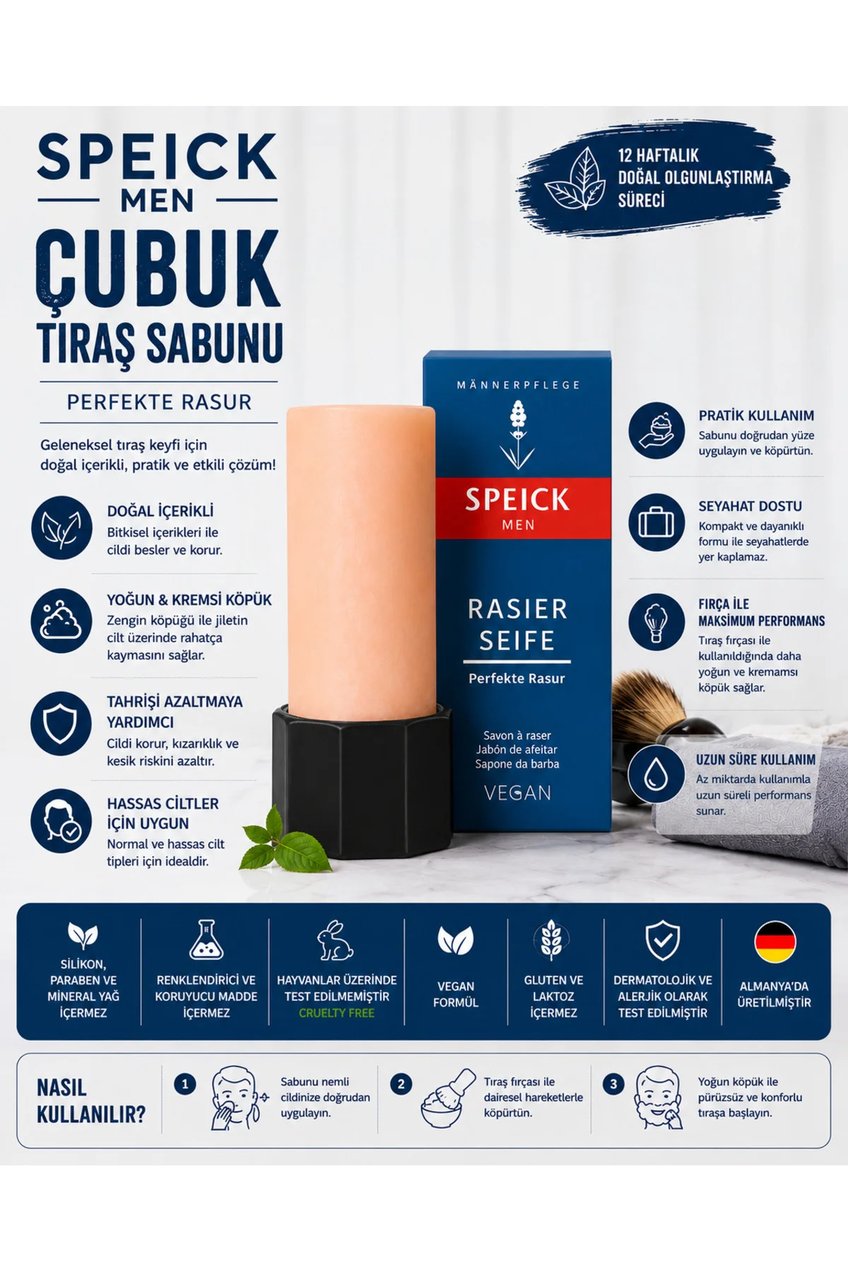 Men Çubuk Tıraş Sabunu 50 gr – Doğal Tıraş Sabunu, Hassas Ciltler Men Çubuk Tıraş Sabunu 50 gr – Doğal Tıraş Sabunu, Hassas Ciltler