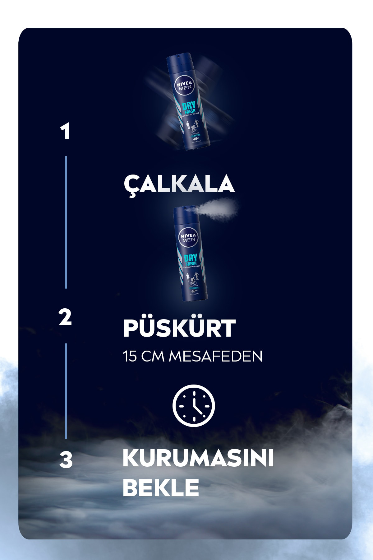 Men Erkek Sprey Deodorant Dry Fresh 150 ml X3 Adet,72 Saat Anti-p