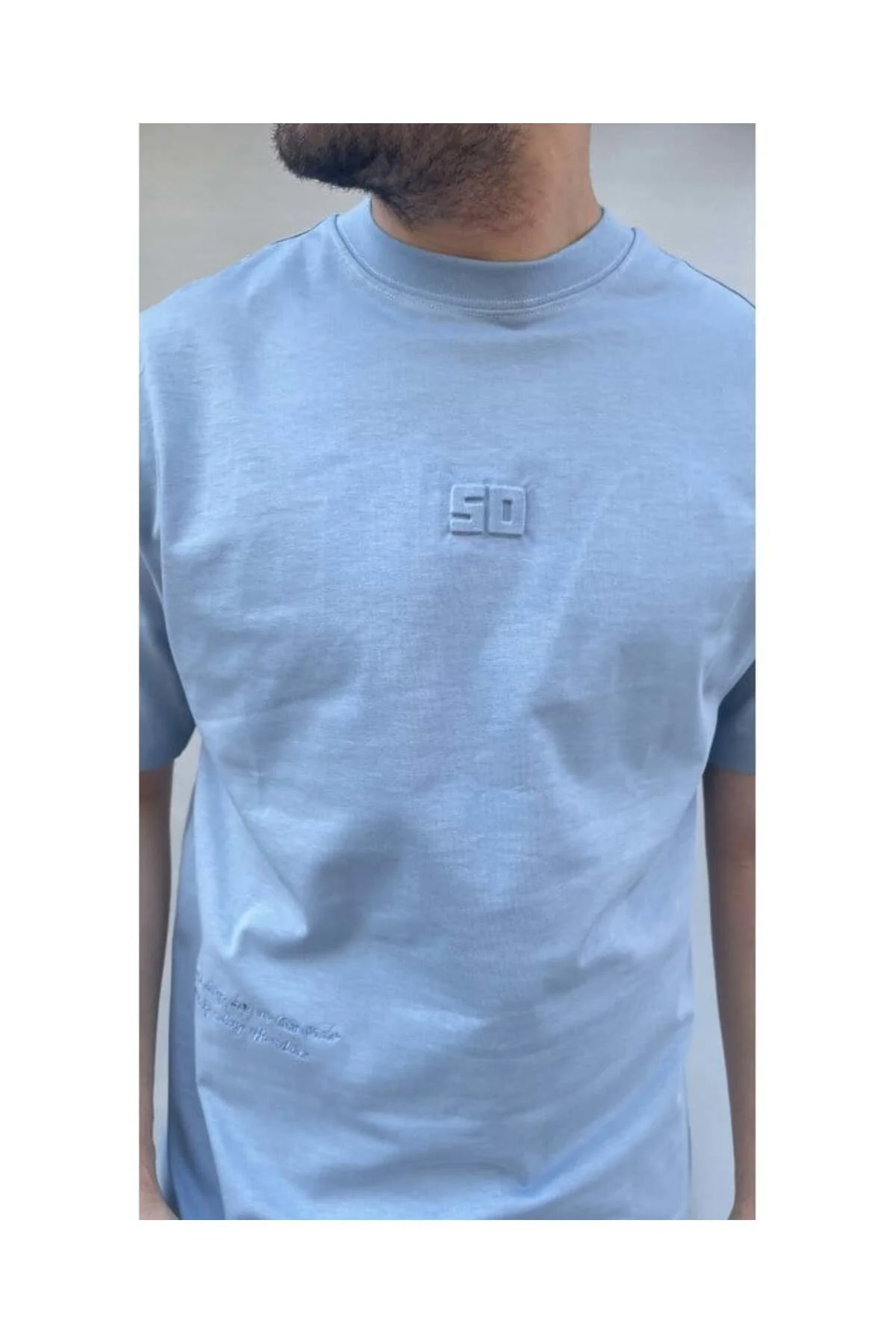 Men South Kabartma Baskılı Oversize Mavi T-Shirt