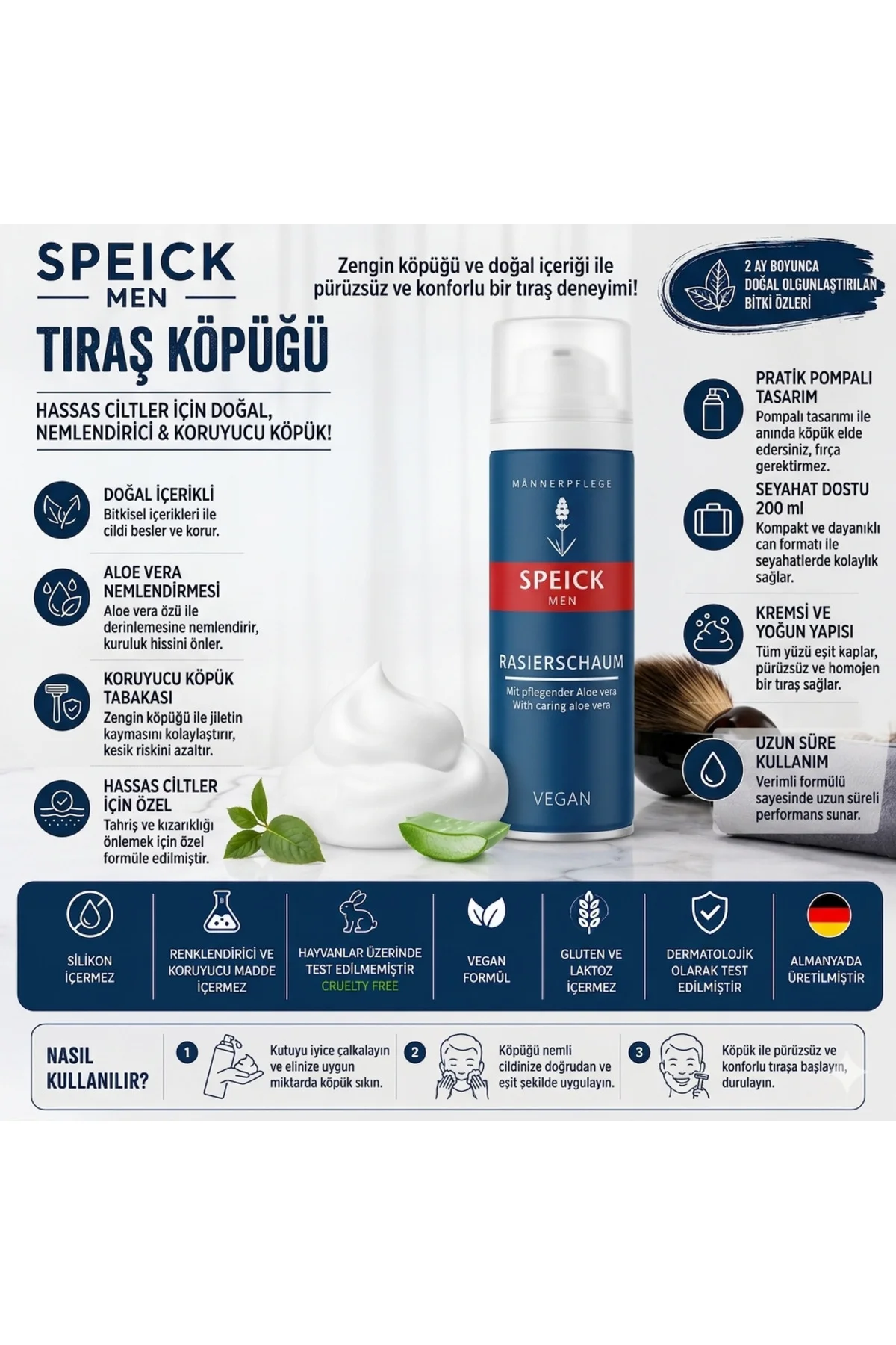 Men Tıraş Köpüğü 200 ml | Hassas Ciltler İçin Doğal, Nemlendirici Men Tıraş Köpüğü 200 ml | Hassas Ciltler İçin Doğal, Nemlendirici
