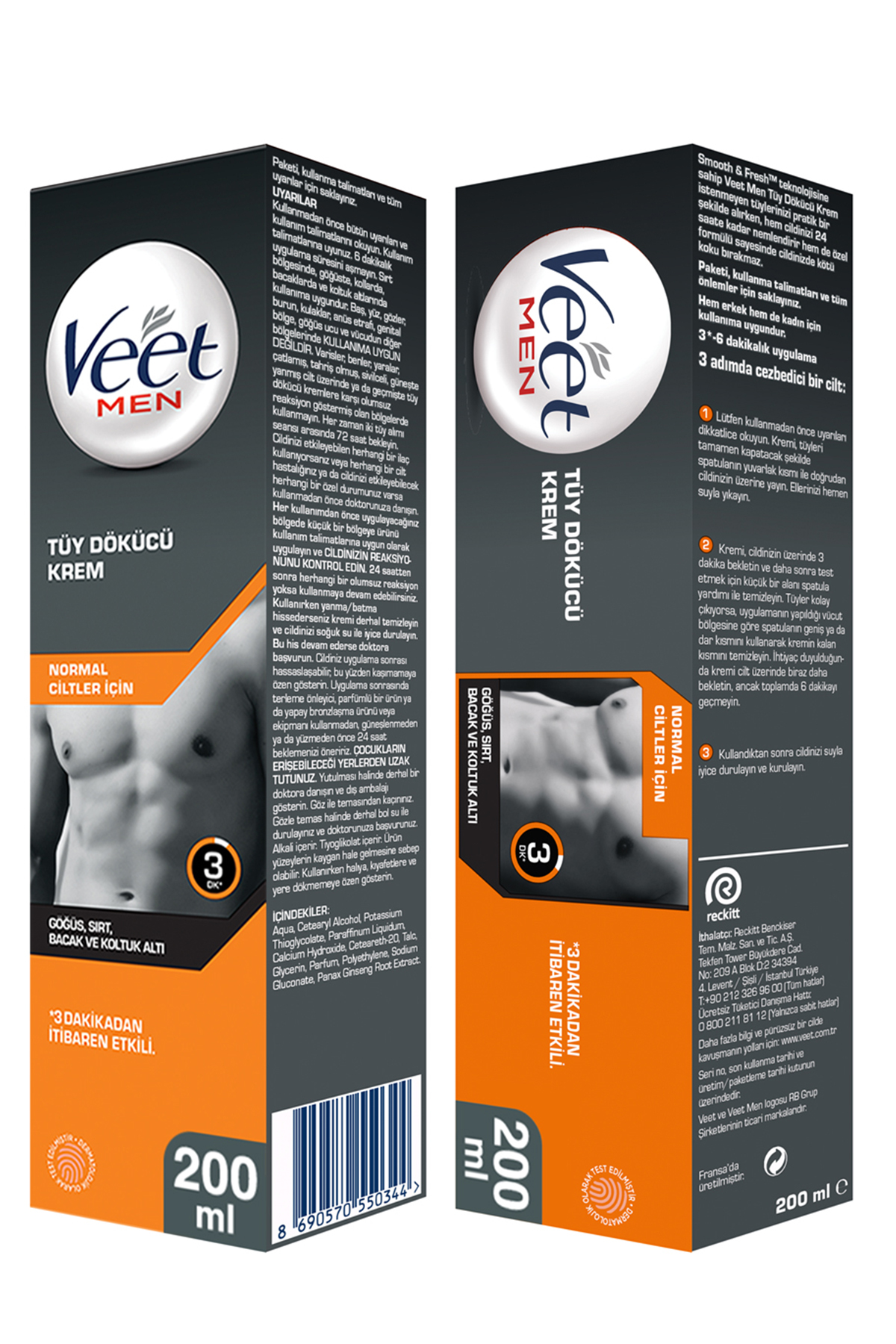 Men Tüy Dökücü Krem Normal Ciltler İçin 200 ml + Özel Bölgeler İç