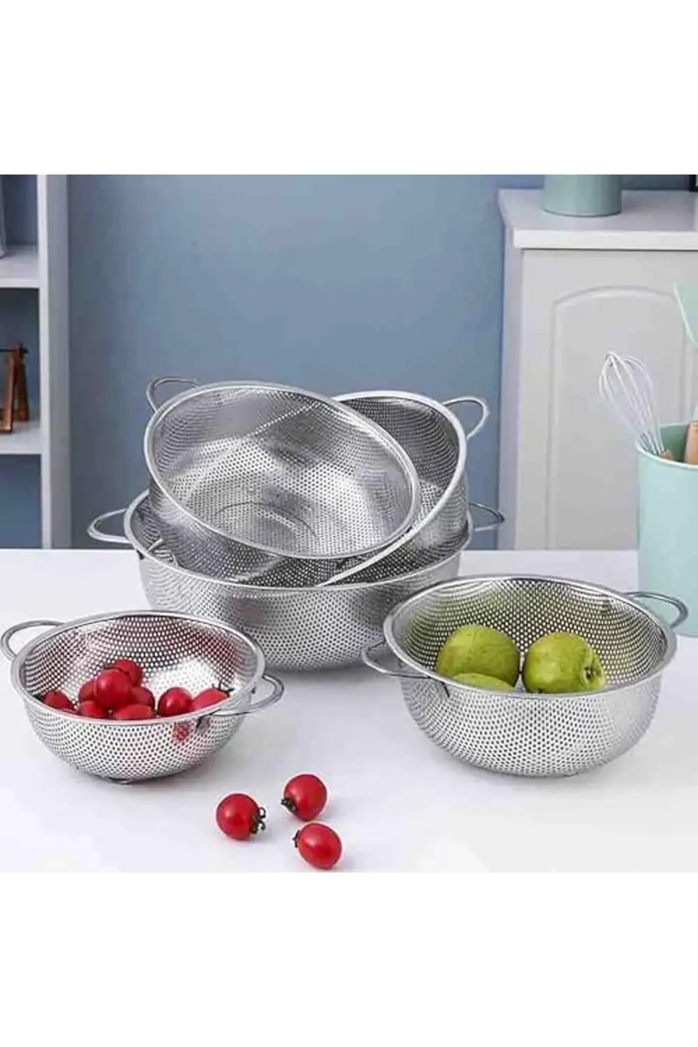 MenaShop Çift Kulplu Metal Süzgeç, Mutfak İçin 3 Farklı Boy (25 c