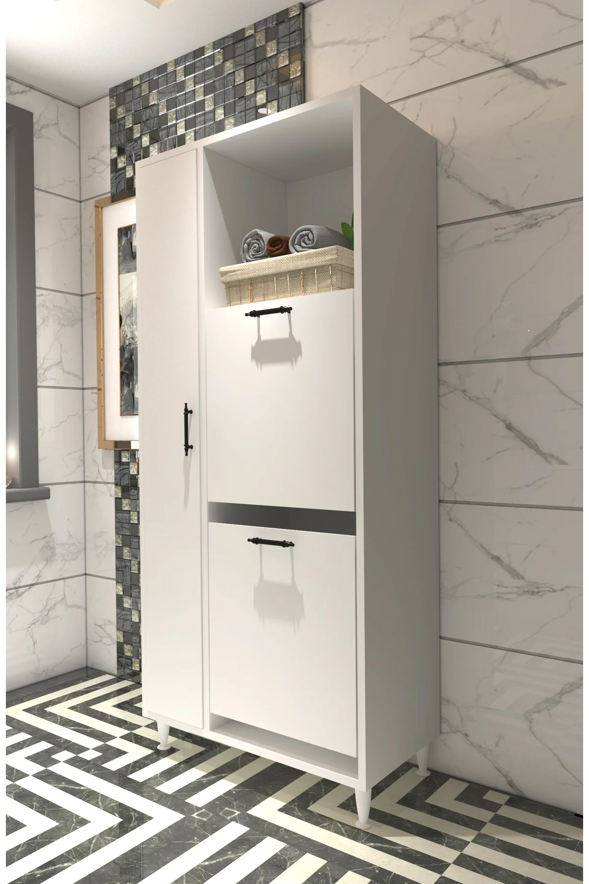 Menekşe 2li Çamaşır Sepetli Çok Amaçlı Dolap