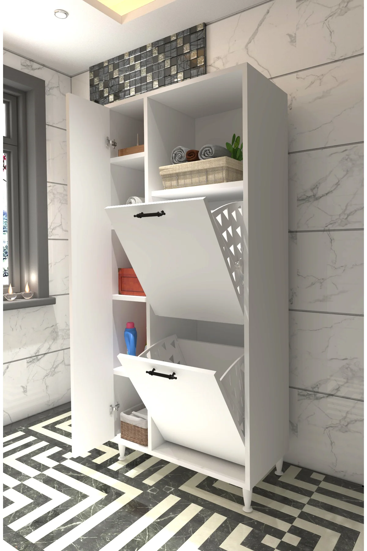 Menekşe 2li Çamaşır Sepetli Çok Amaçlı Dolap