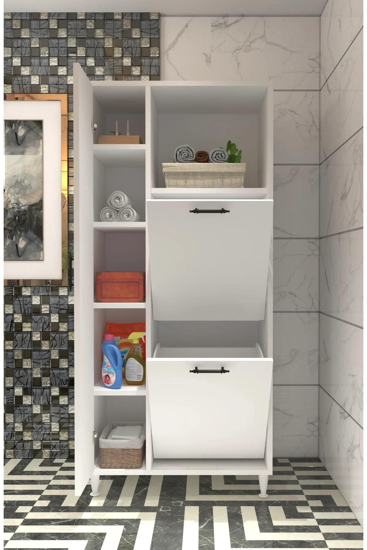 Menekşe 2li Çamaşır Sepetli Çok Amaçlı Dolap