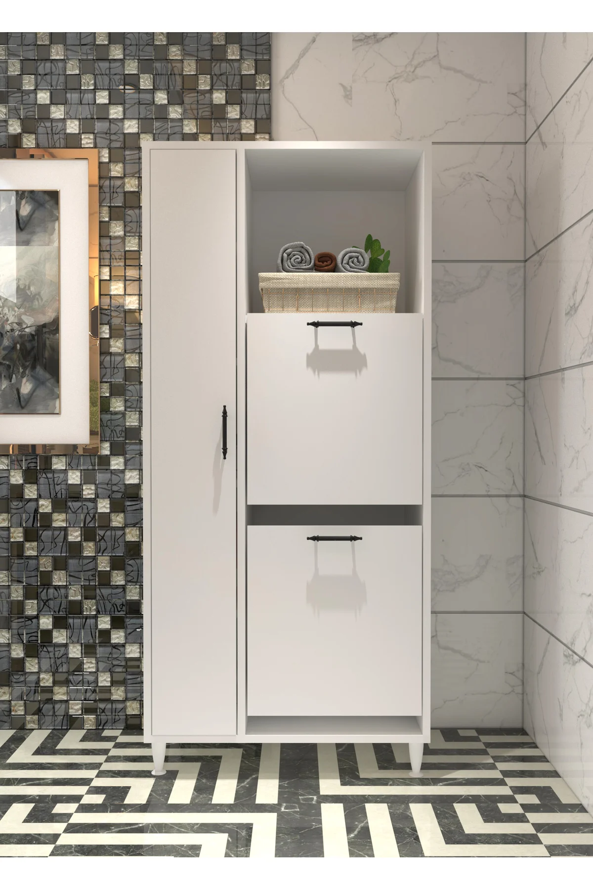 Menekşe 2li Çamaşır Sepetli Çok Amaçlı Dolap