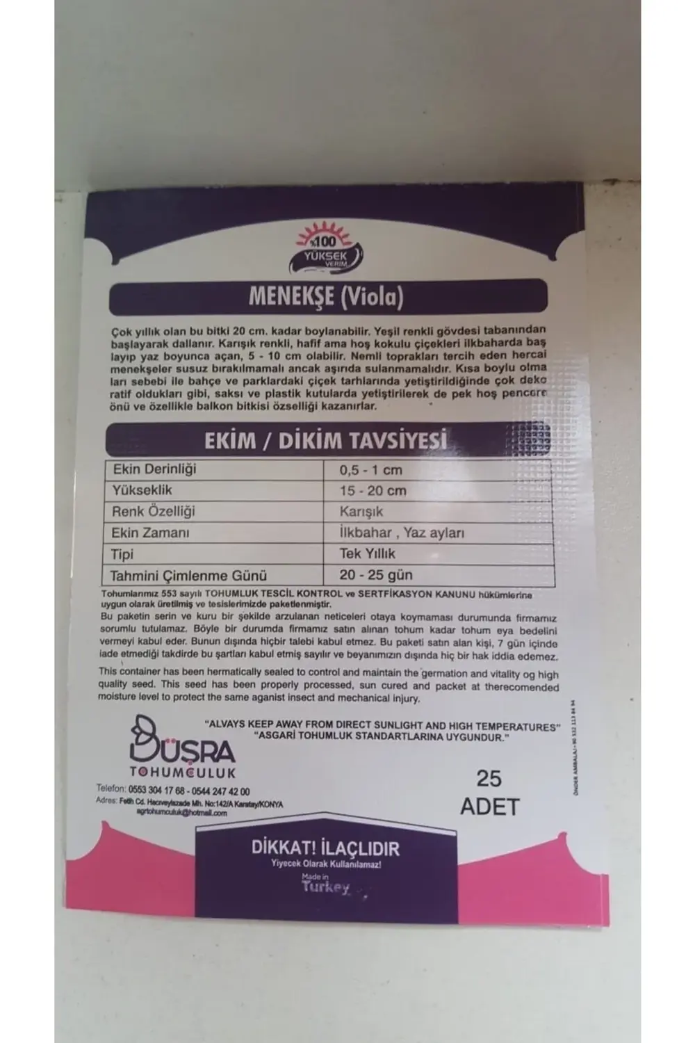 Menekşe (vioa) Çiçek Tohumu % 100 Yüksek Verimlidir.