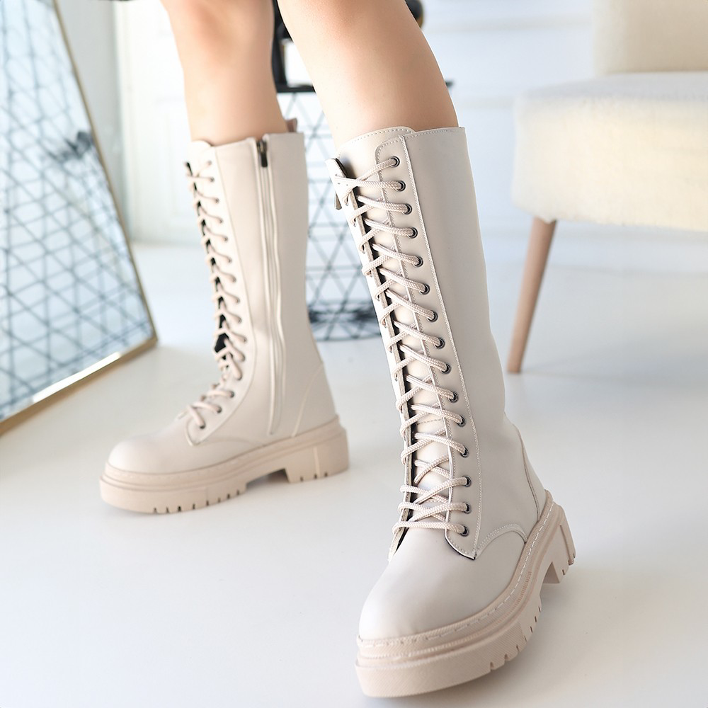 Mennd Bej Cilt Bağcıklı Çizme Mennd Bej Cilt Bağcıklı Çizme