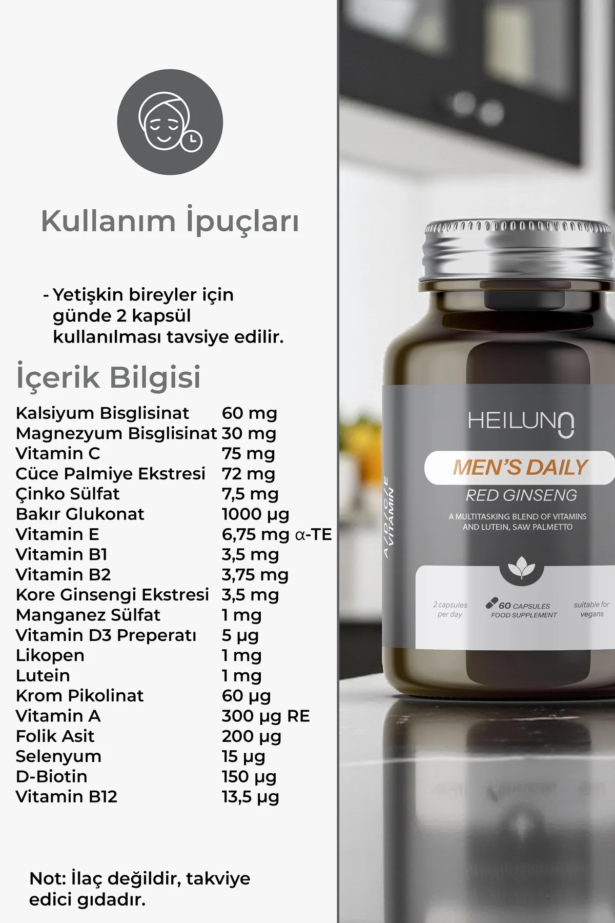 Men’s Daily Multivitamin 60 Kapsül – Red Ginseng, Likopen & Saw P