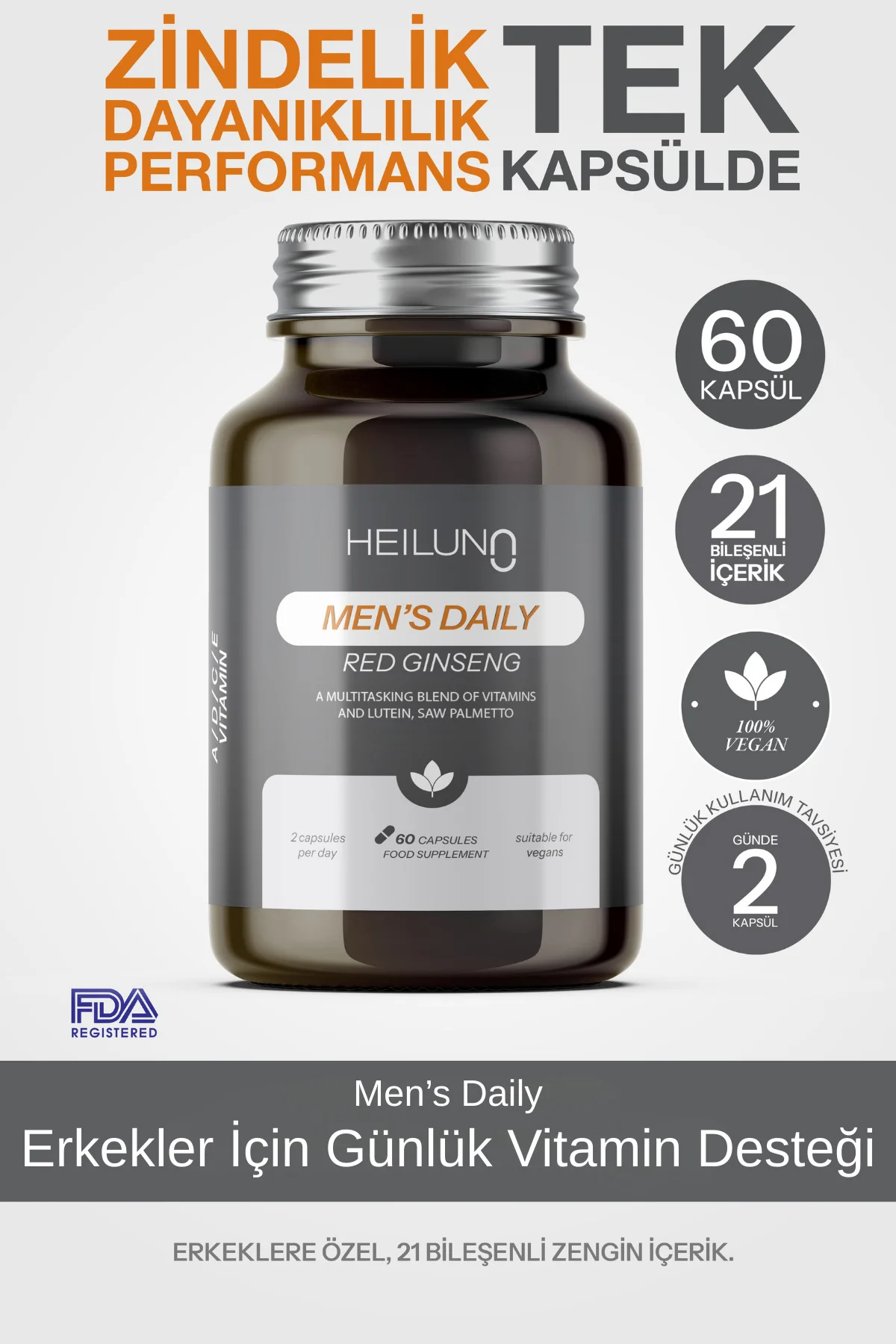 Men’s Daily Multivitamin 60 Kapsül – Red Ginseng, Likopen & Saw P