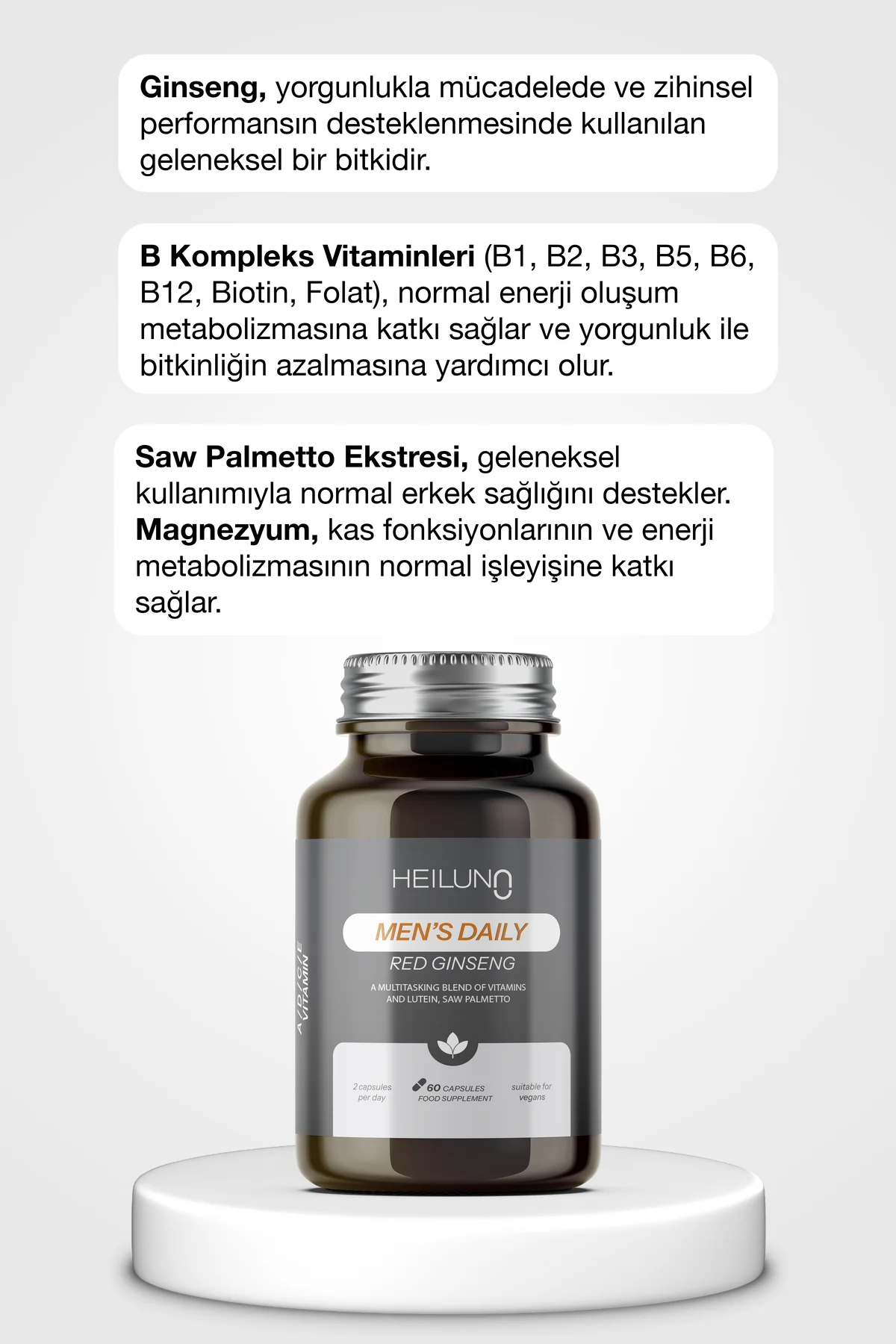 Men’s Daily Multivitamin 60 Kapsül – Red Ginseng, Likopen & Saw P