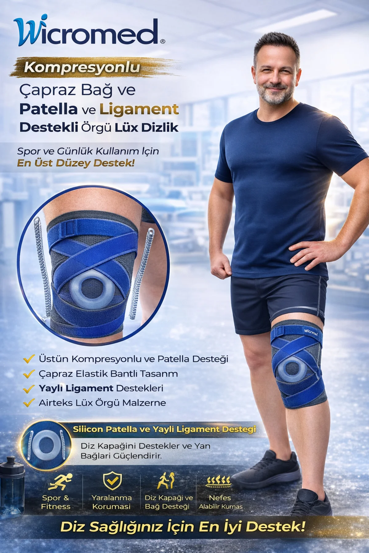 Menüsküs Çapraz Bağ Patella Yaylı Ligament Destekli Dizlik Bandajlı Örgü Lüx Kumaş WM419 Menüsküs Çapraz Bağ Patella Yaylı Ligament Destekli Dizlik Bandajlı Örgü Lüx Kumaş WM419