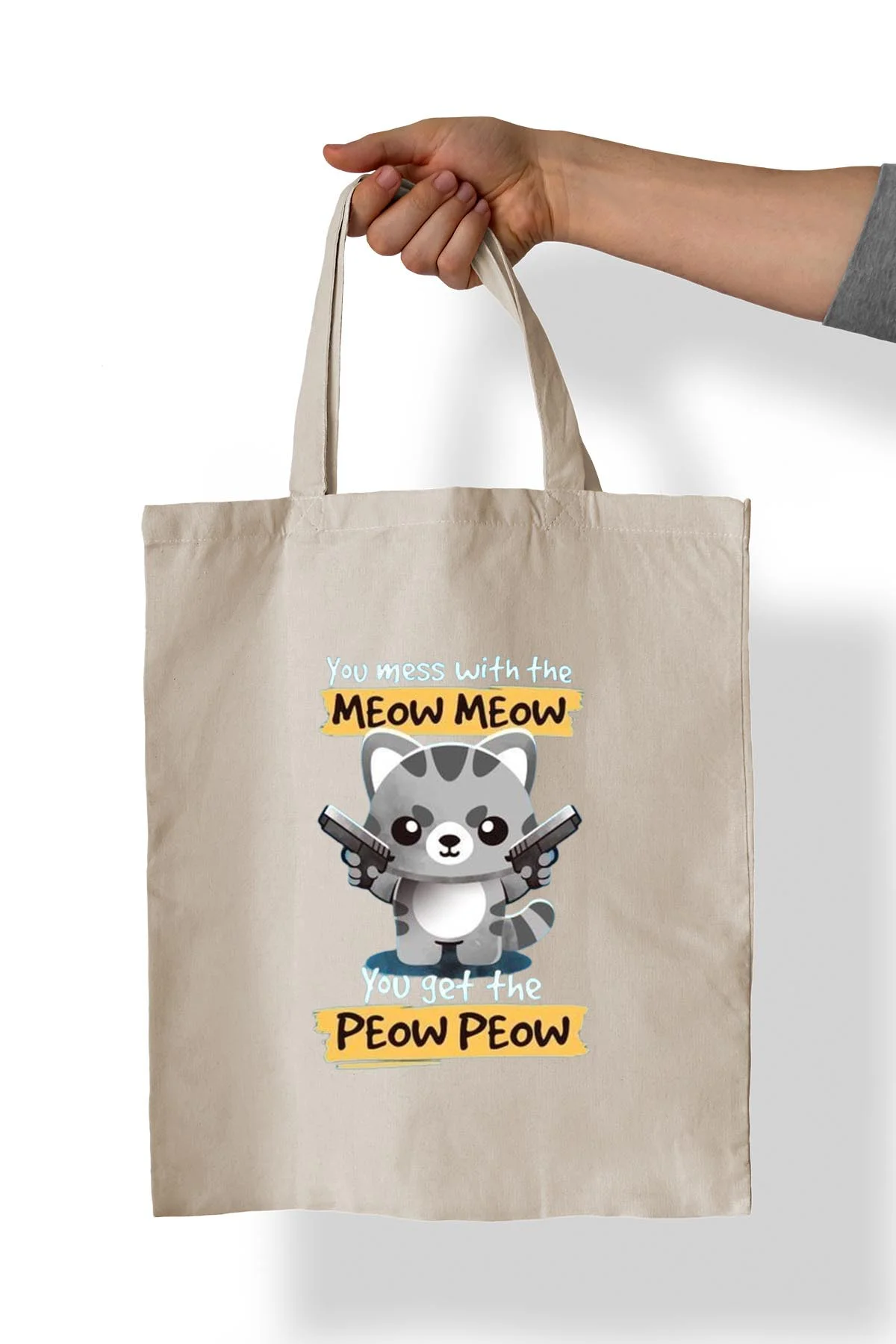 Meow Baskılı %100 Pamuk 35x38 cm Bez Çanta Meow Baskılı %100 Pamuk 35x38 cm Bez Çanta