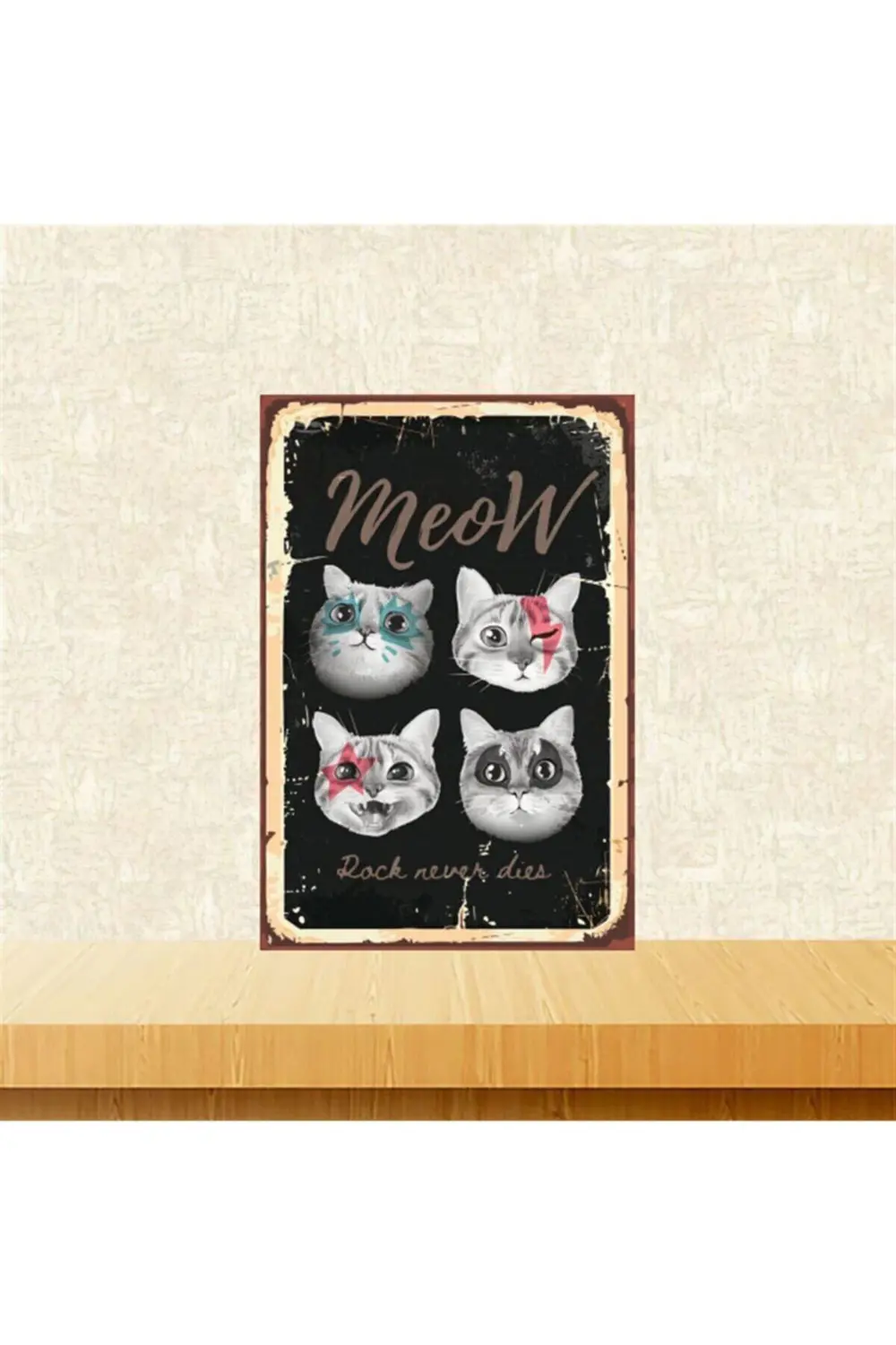 Meow Tasarımlı 20-30 Cm Retro Ahşap Tablo Tkfx5211