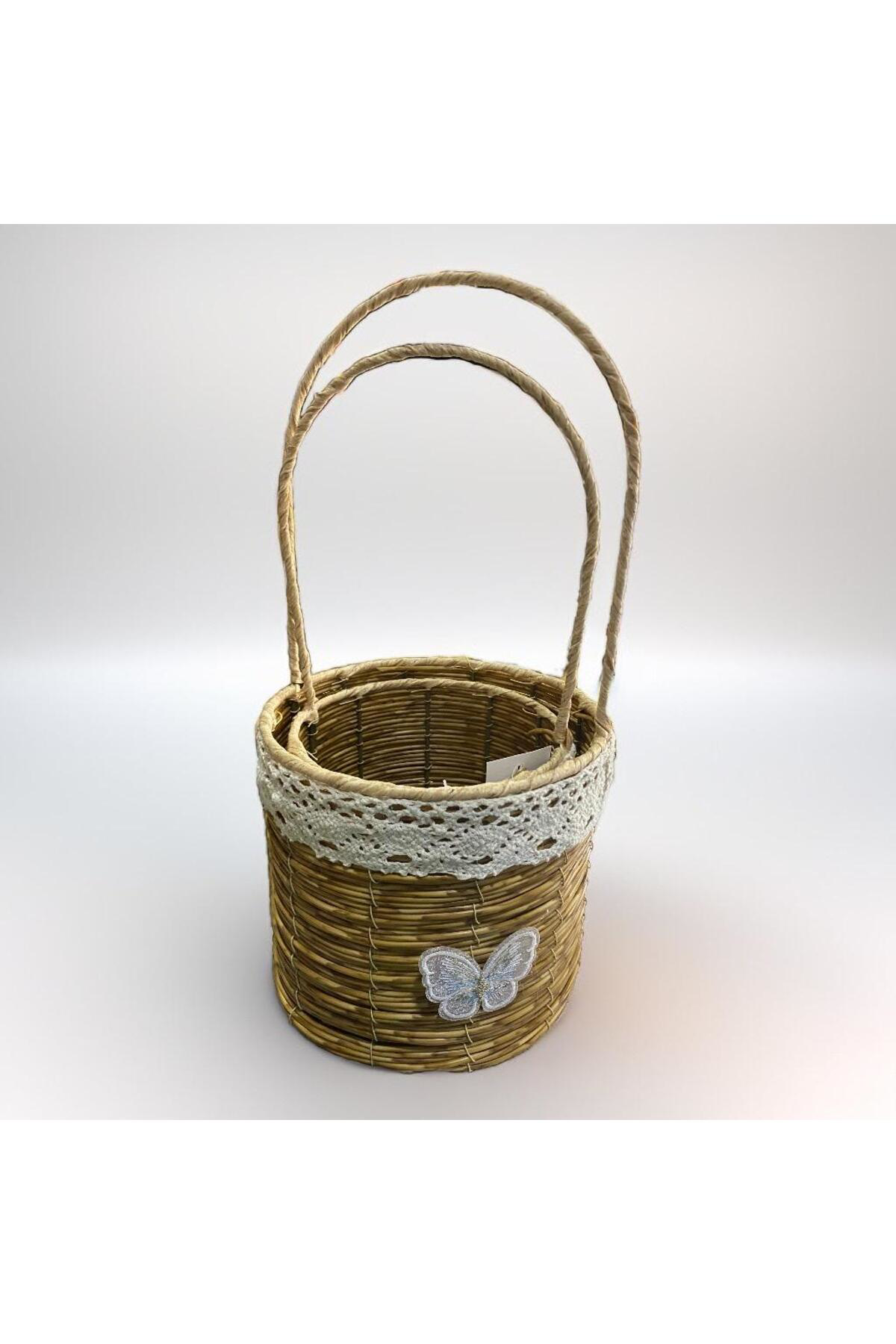 Elif Aksesuar Mercan Dekoratif 2 Li Hasir Sepet Yuvarlak