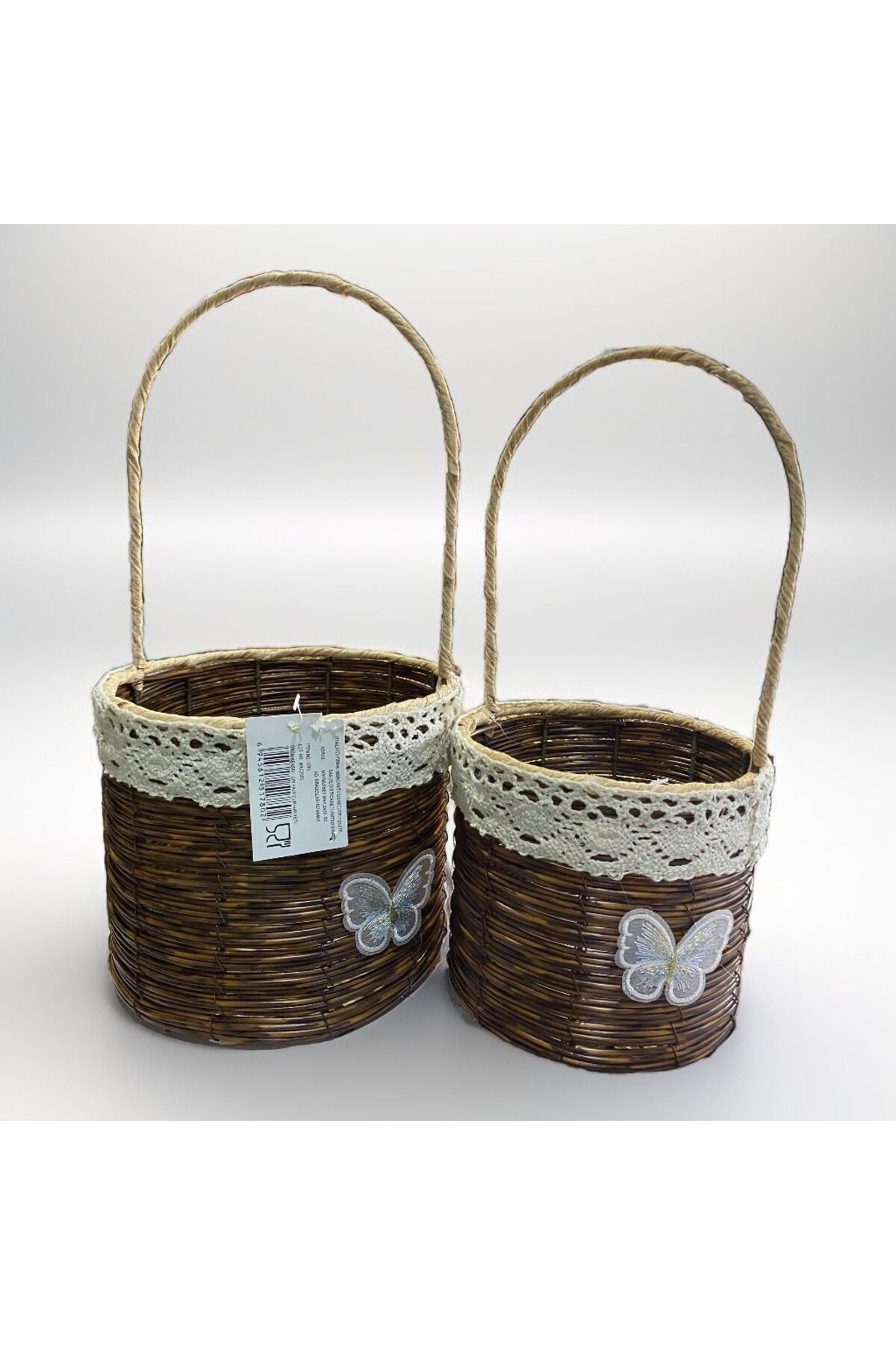 Elif Aksesuar Mercan Dekoratif 2 Li Hasir Sepet Yuvarlak