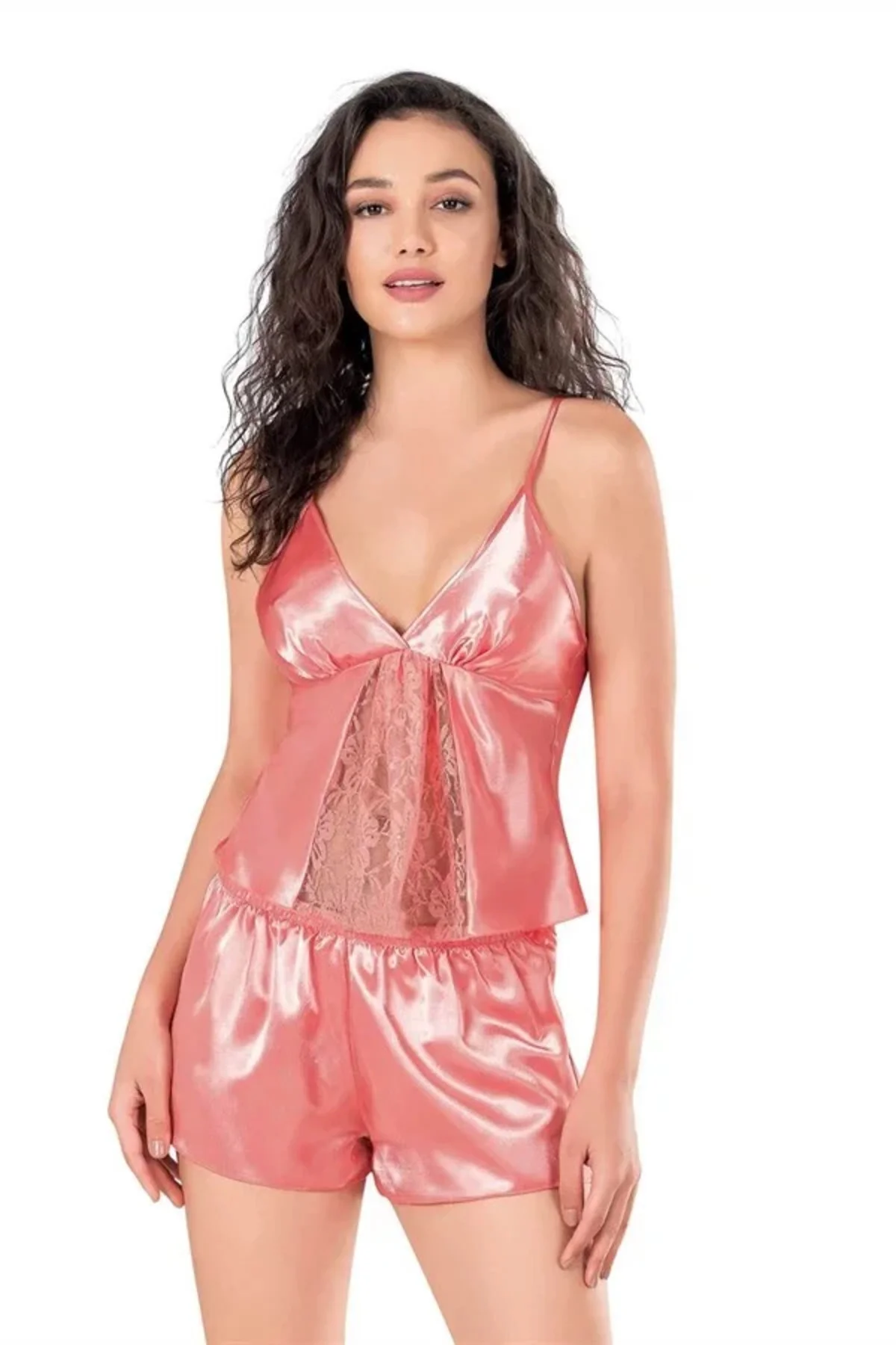 Mercan Saten Babydoll Şort Takımı Mercan Saten Babydoll Şort Takımı